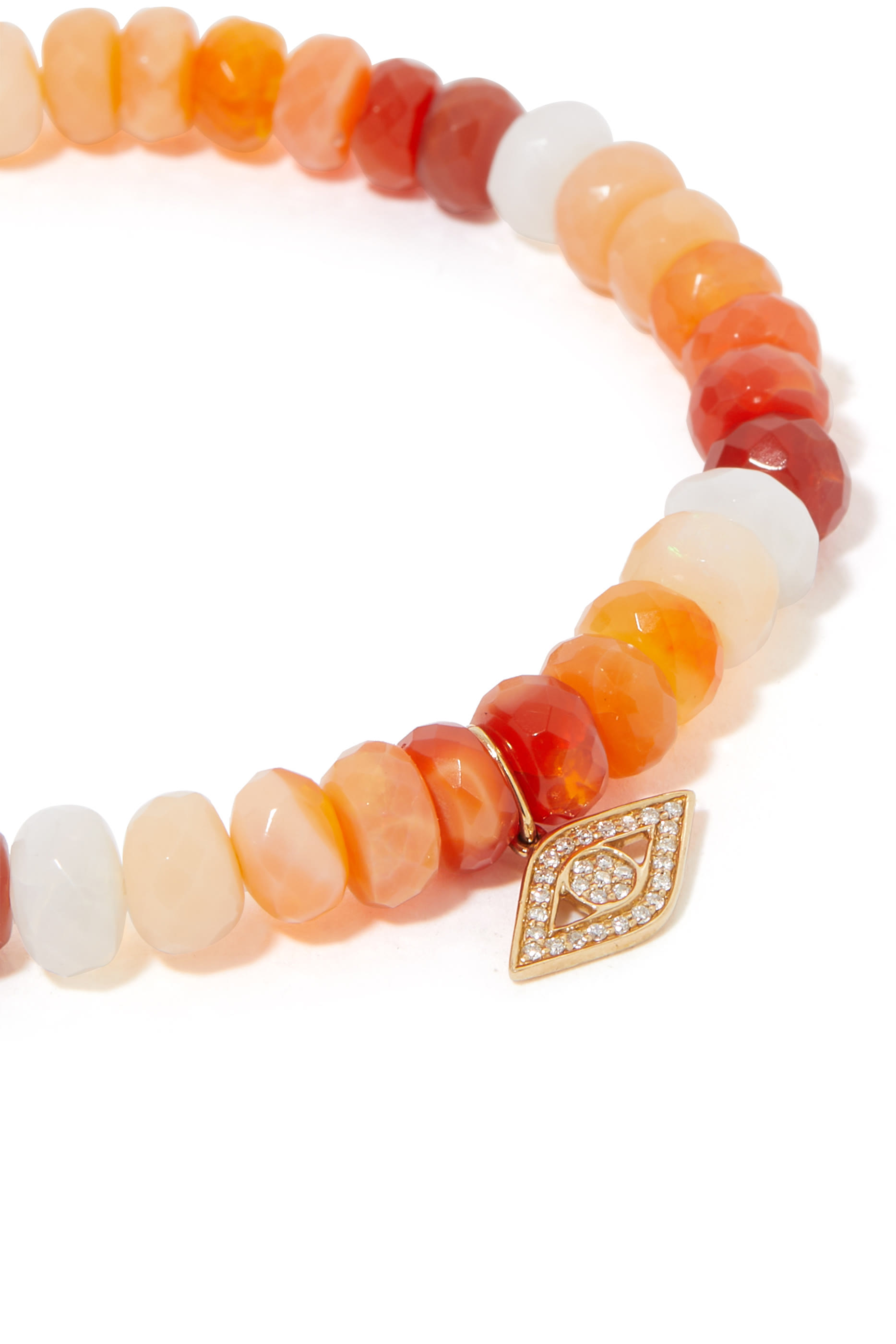Evil Eye Charm Bracelet, Fire Opal Beads with 14K Yellow Gold & Diamonds