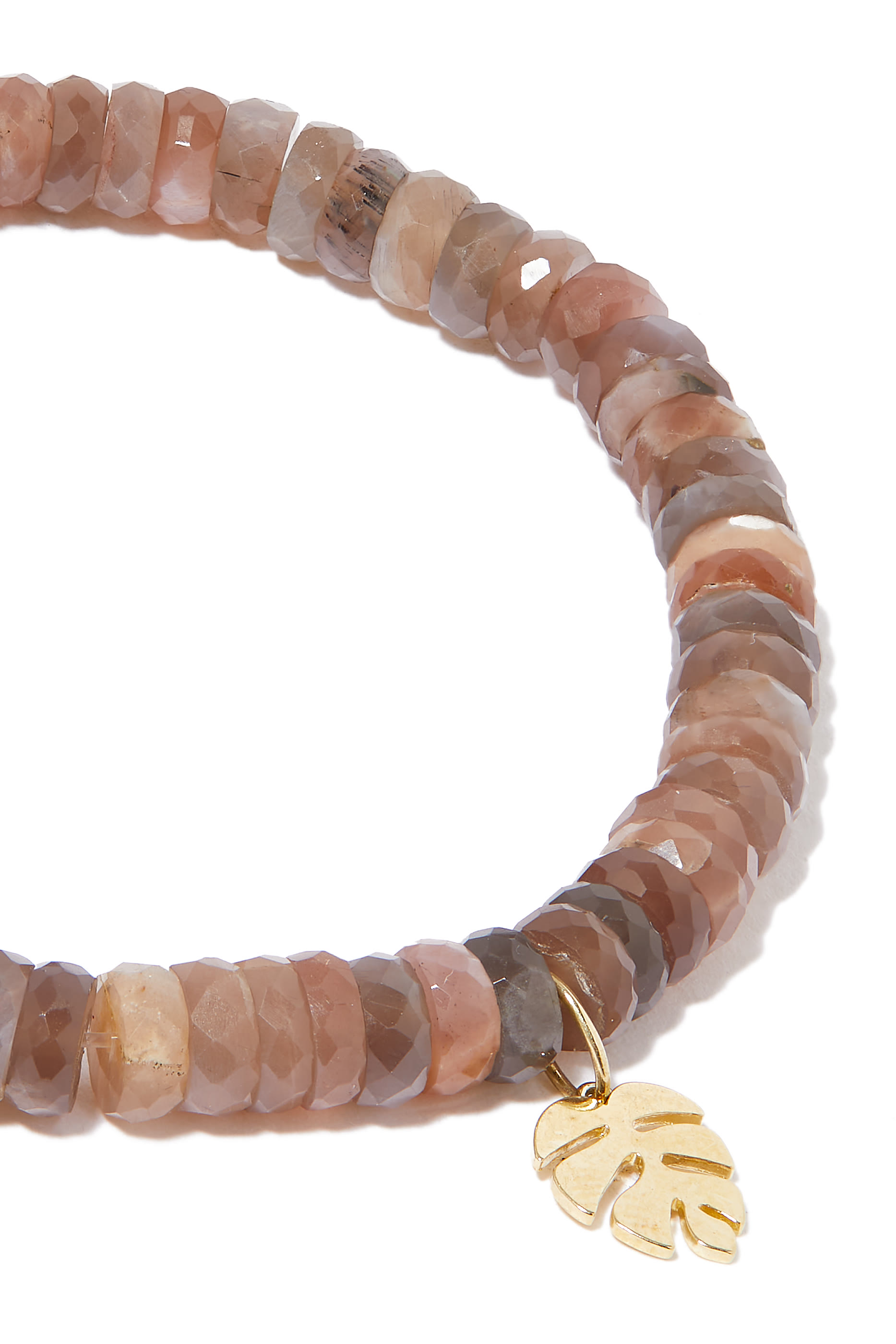 Monstera Leaf Beaded Bracelet, 14k Yellow Gold