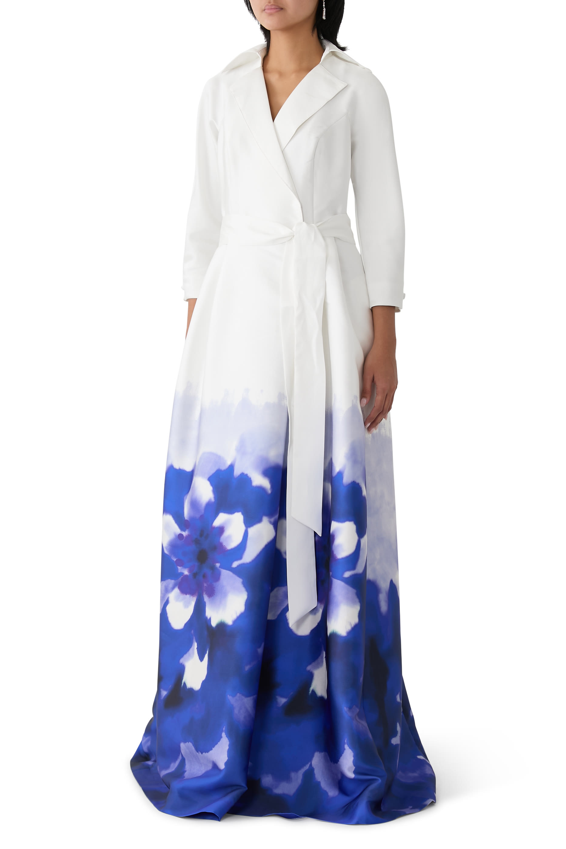 Mikado Watercolor Border Print Shirt Gown
