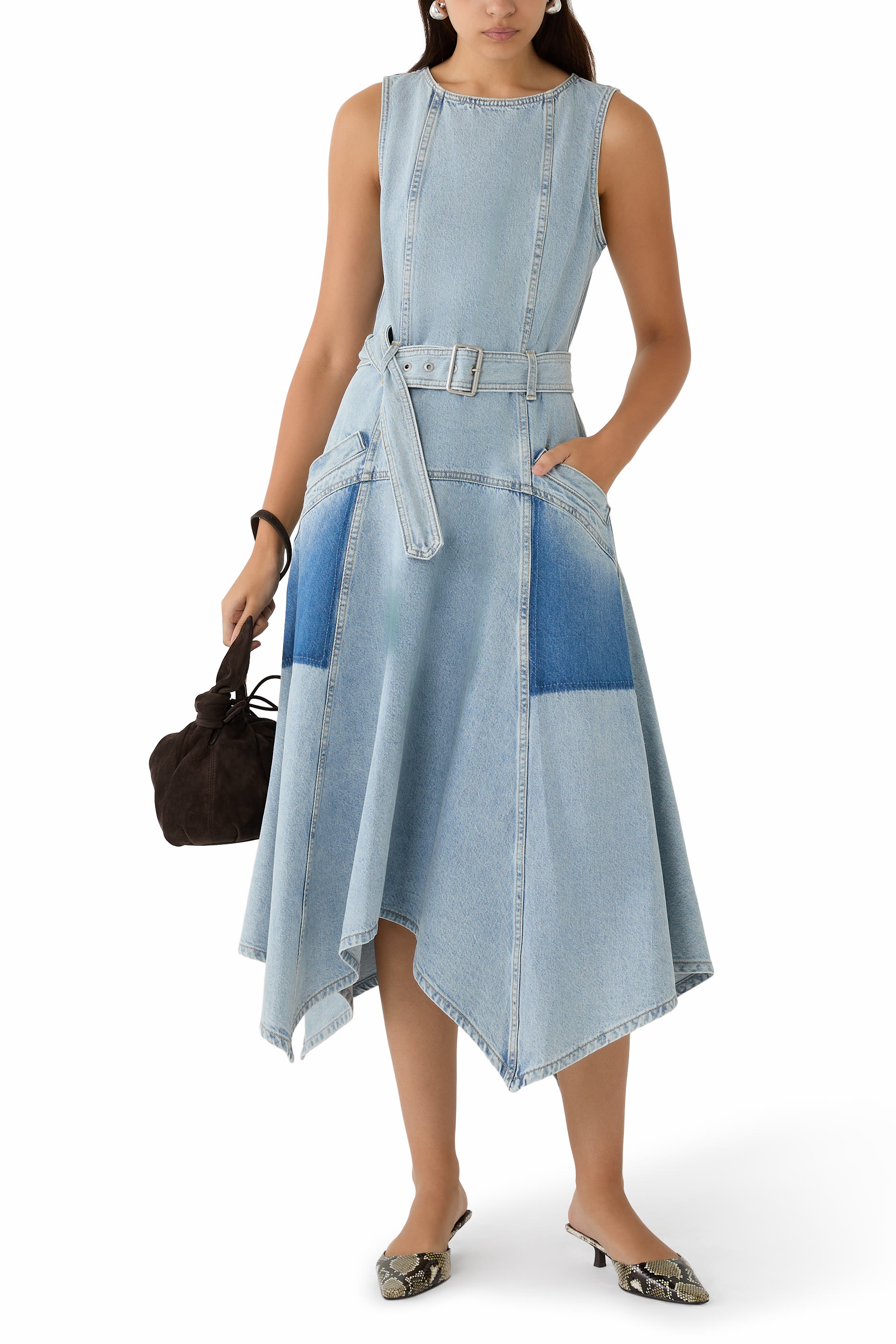Ghost Patch Sleeveless Belted Midi Dress