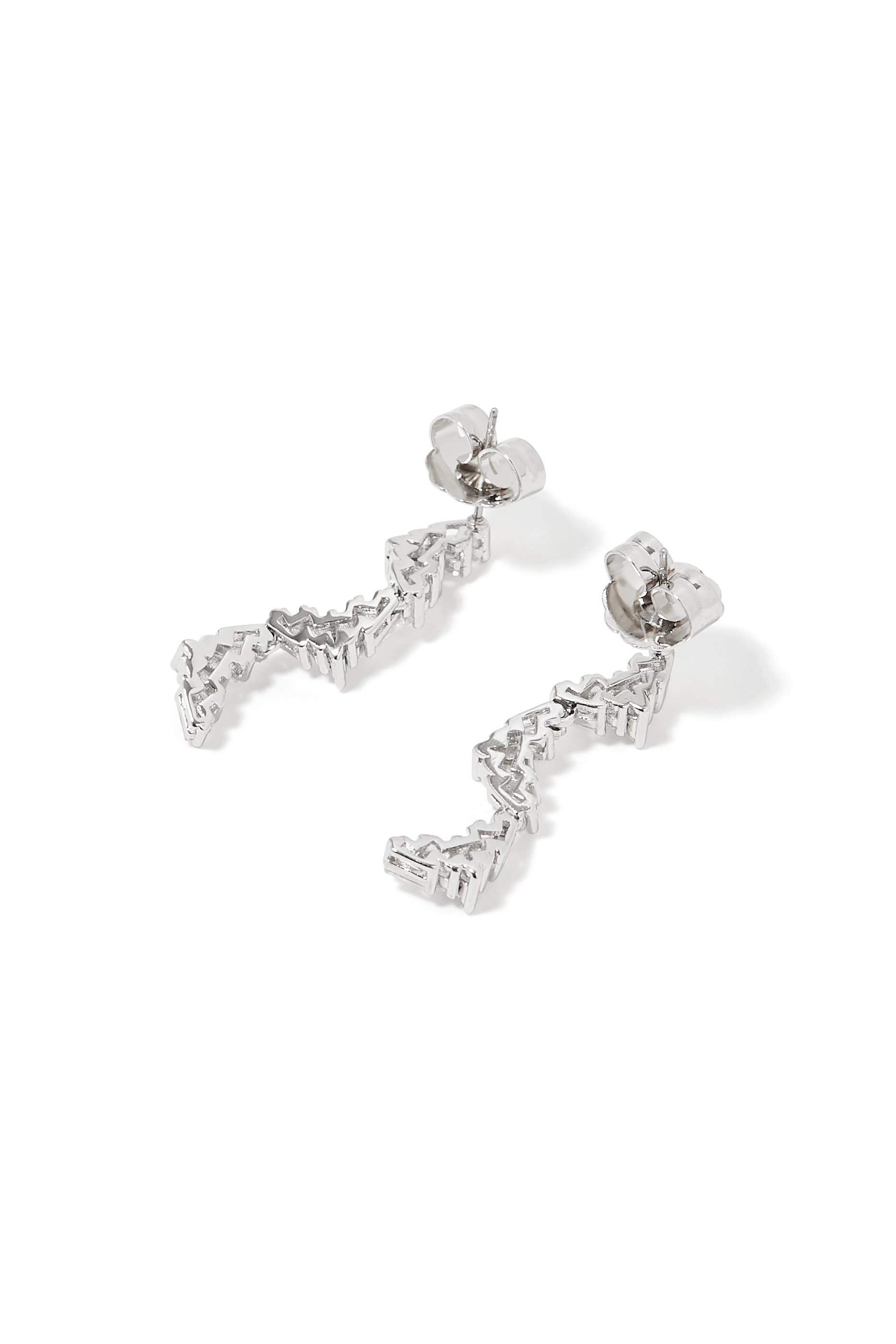 Baguette Zigzag Earrings, Rhodium-Plated Brass & Cubic Zirconia