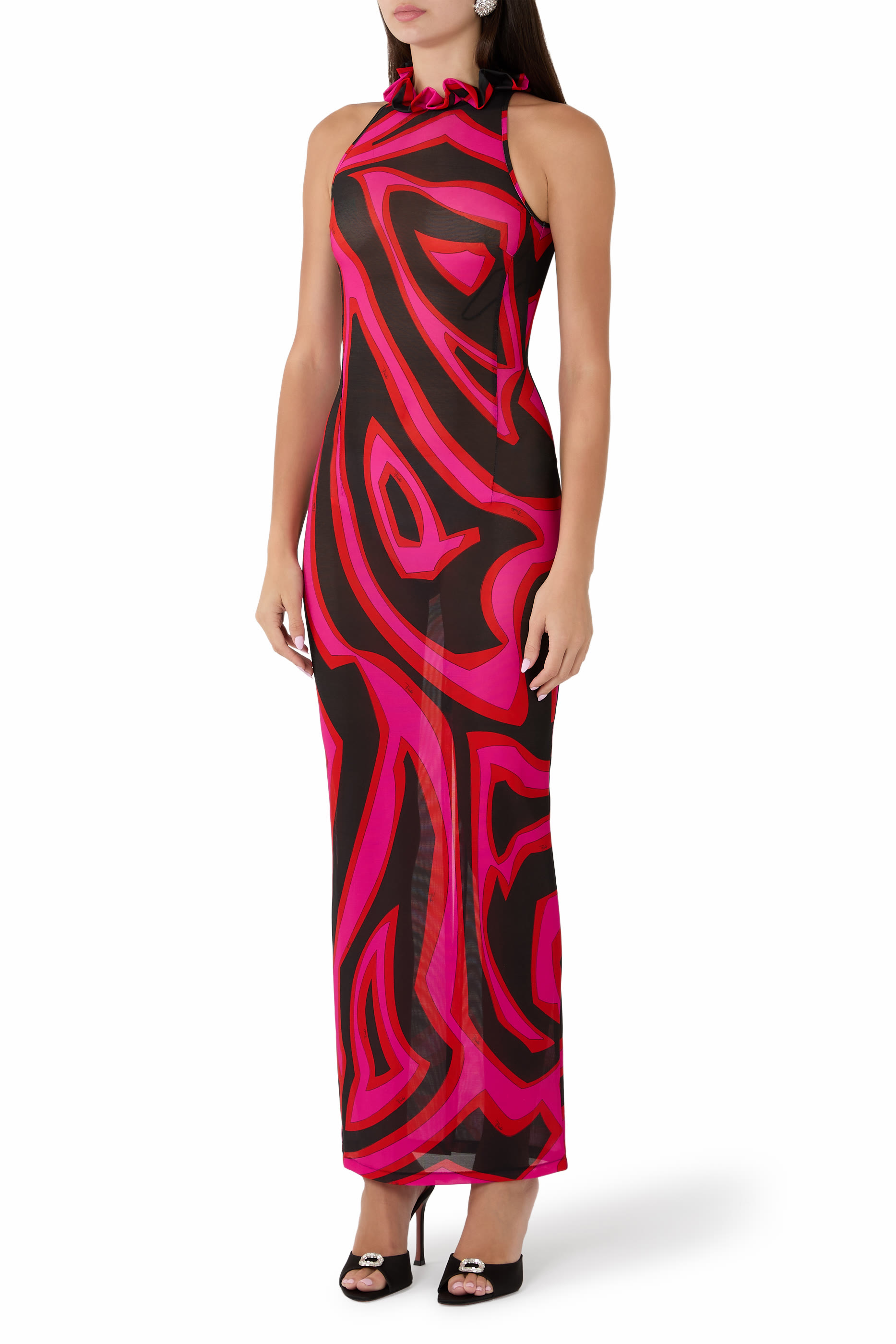  Labirinto Print Long Fitted Dress