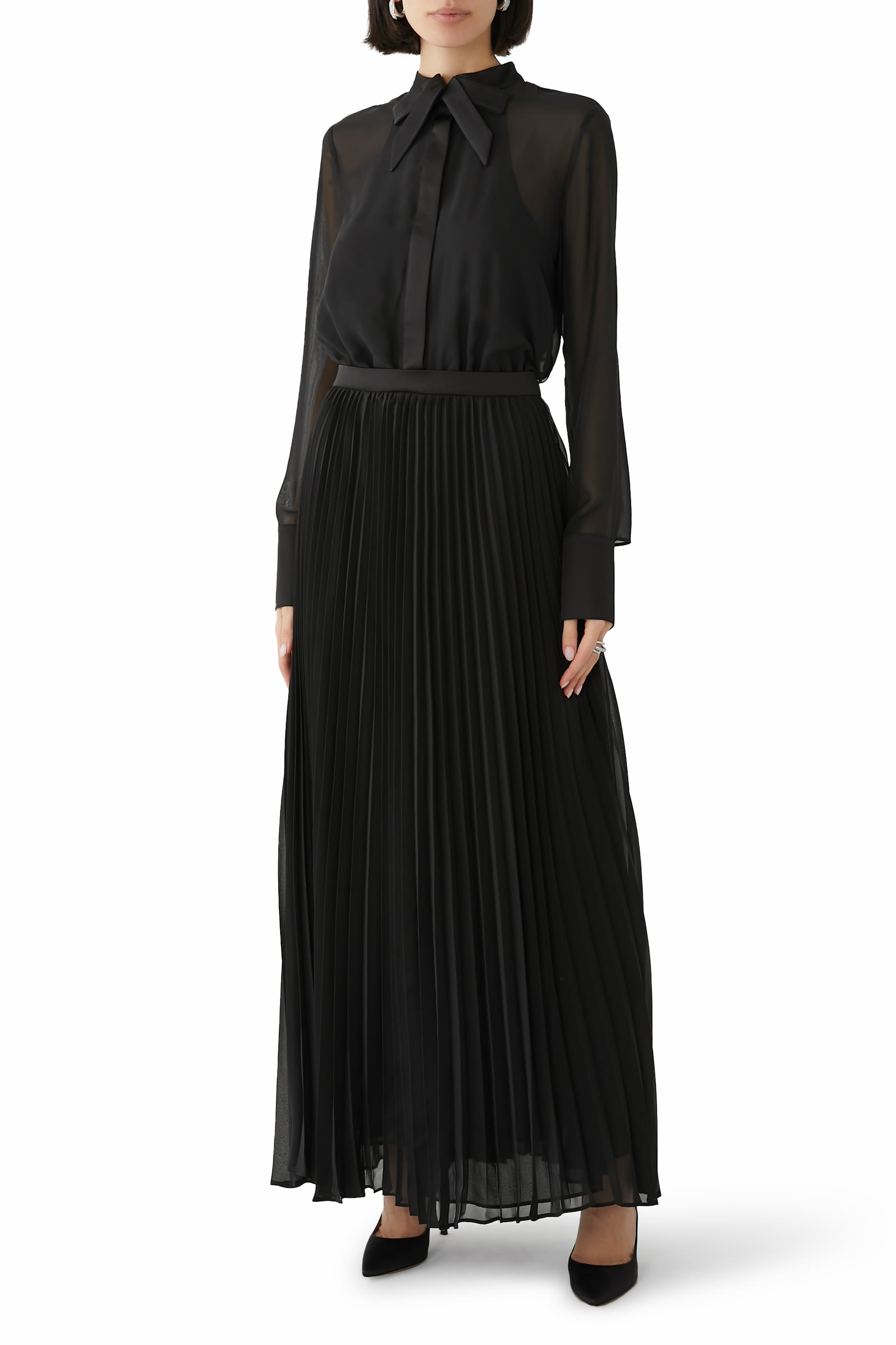 Technical Georgette Two-Piece Effect Long Dress