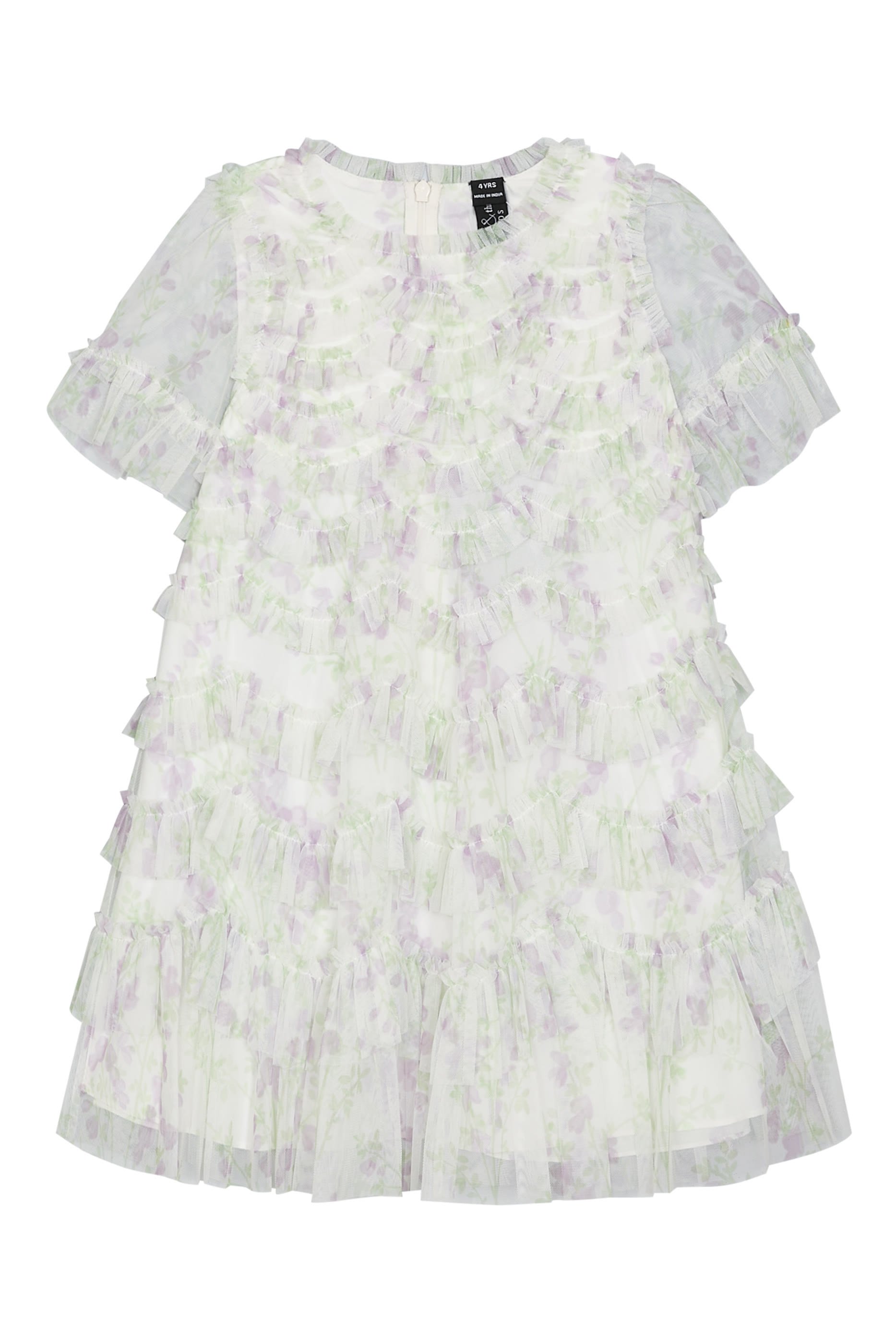 Kids Trailing Floral Scallop Ruffle Dress