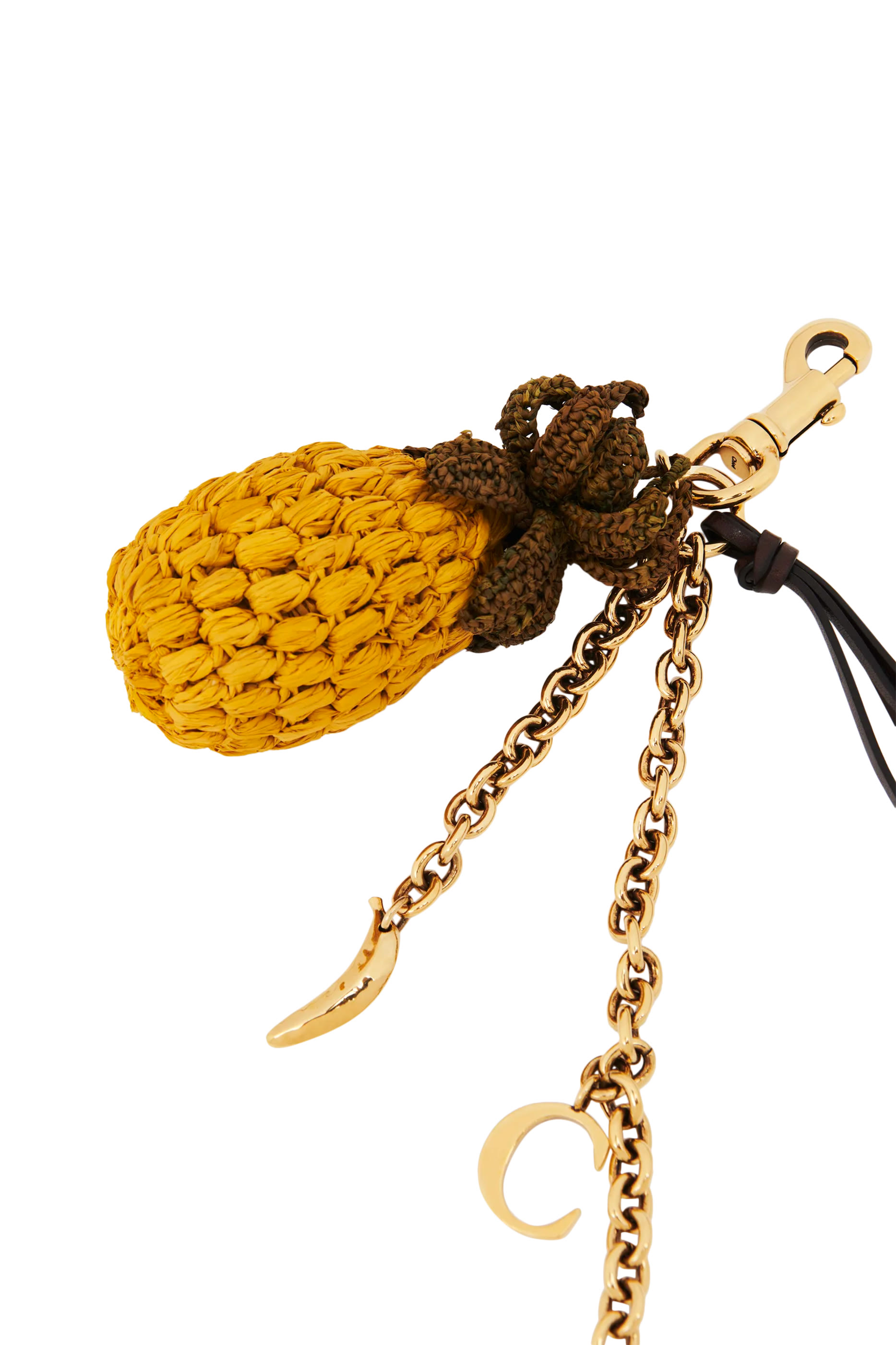 Pineapple Bag Charm in Raffia, Metal & Leather