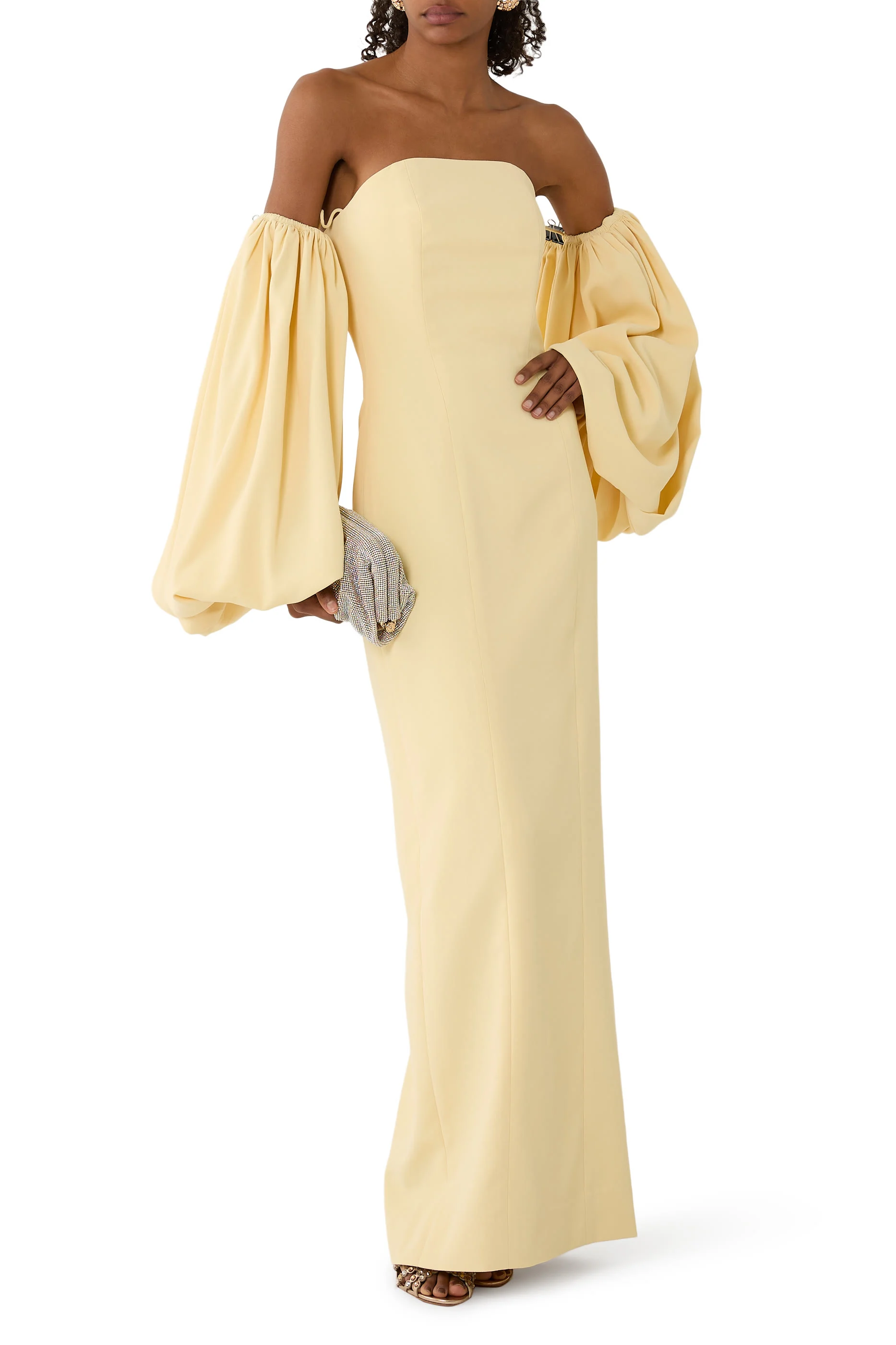 Off-Shoulder Crepe Skinny Gown