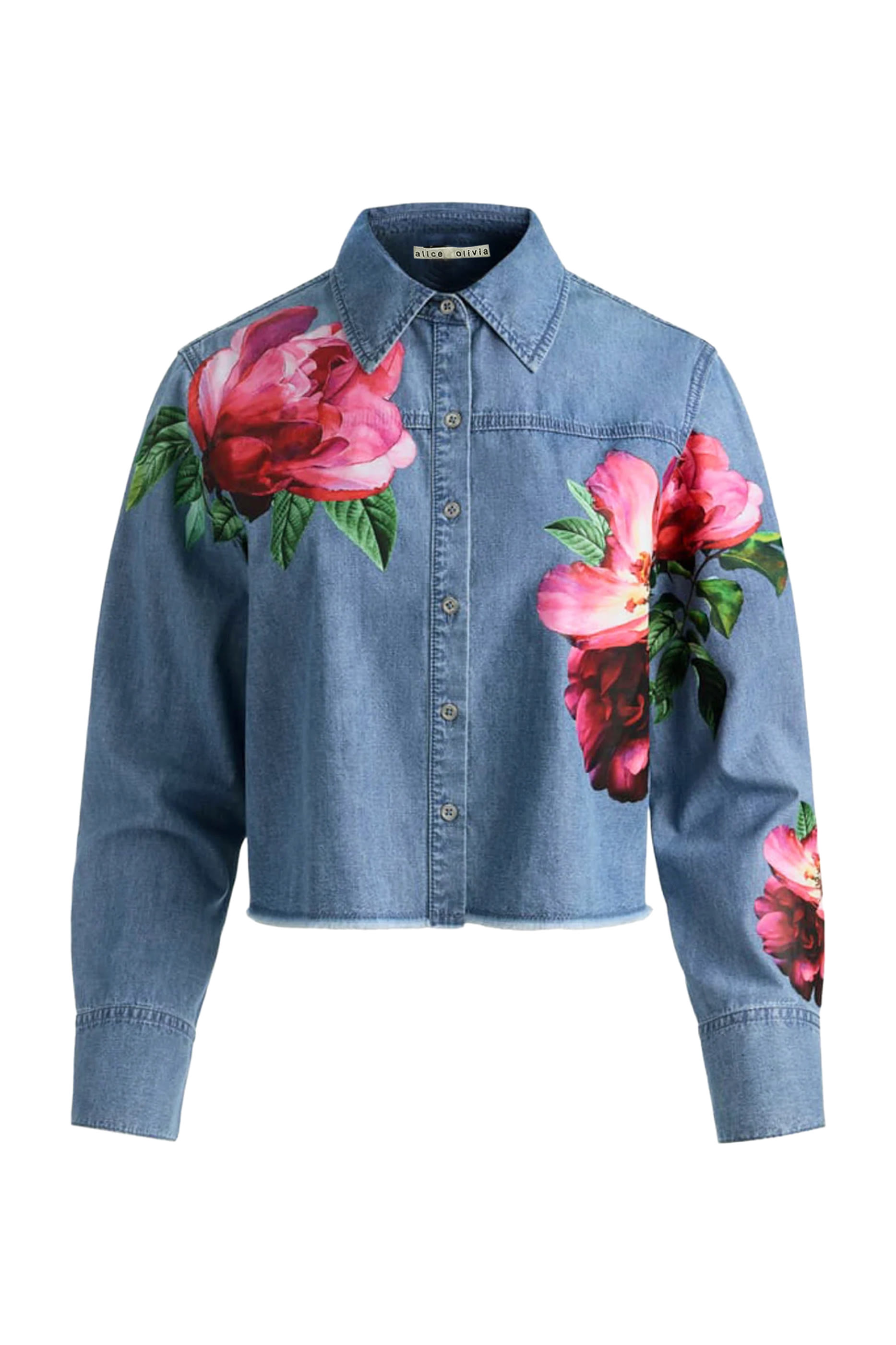 Floral Print Button-Down Cropped Shirt