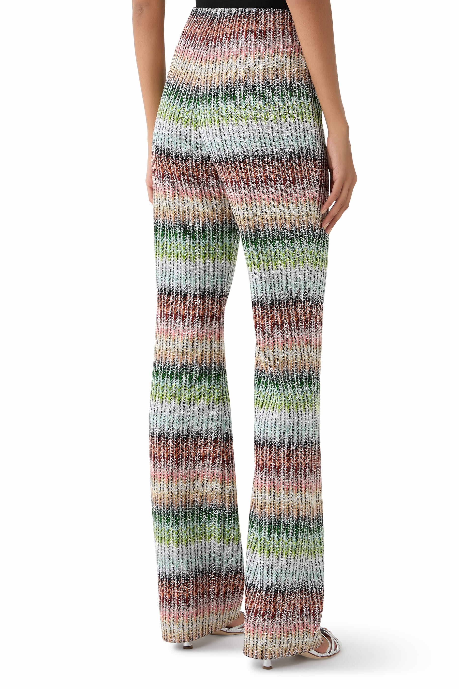 Flared Trousers in Gradient Zig Zag Knit with Sequins