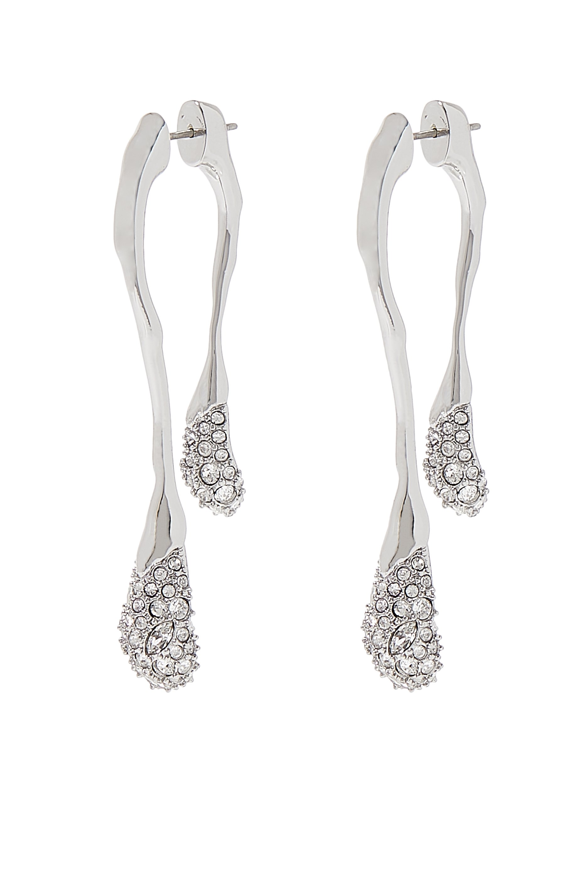 Solanales Crystal Front Back Double Drop Earring, Rhodium tone plated brass and Crystal