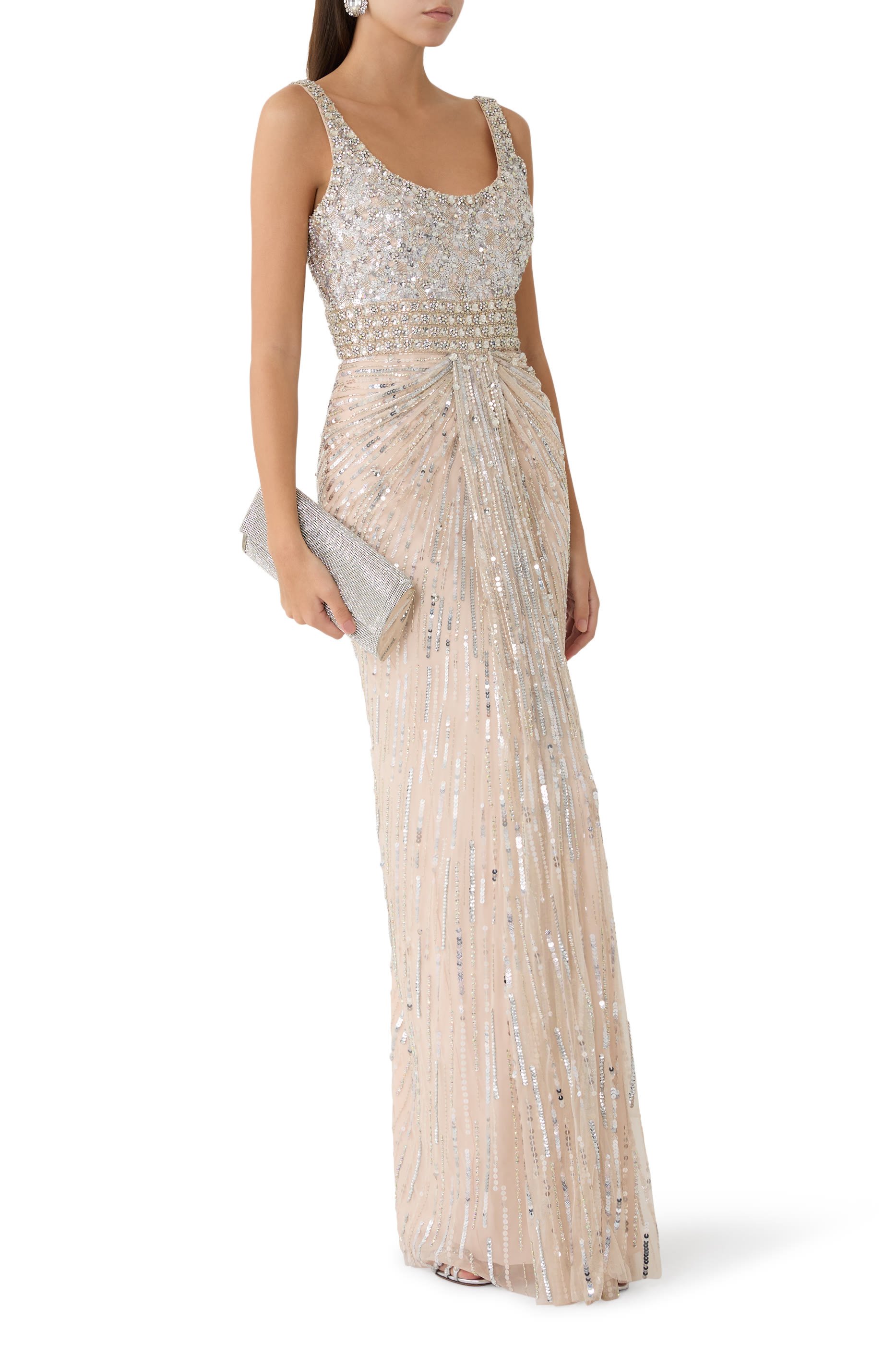 Elixir Draped Front Sleeveless Gown