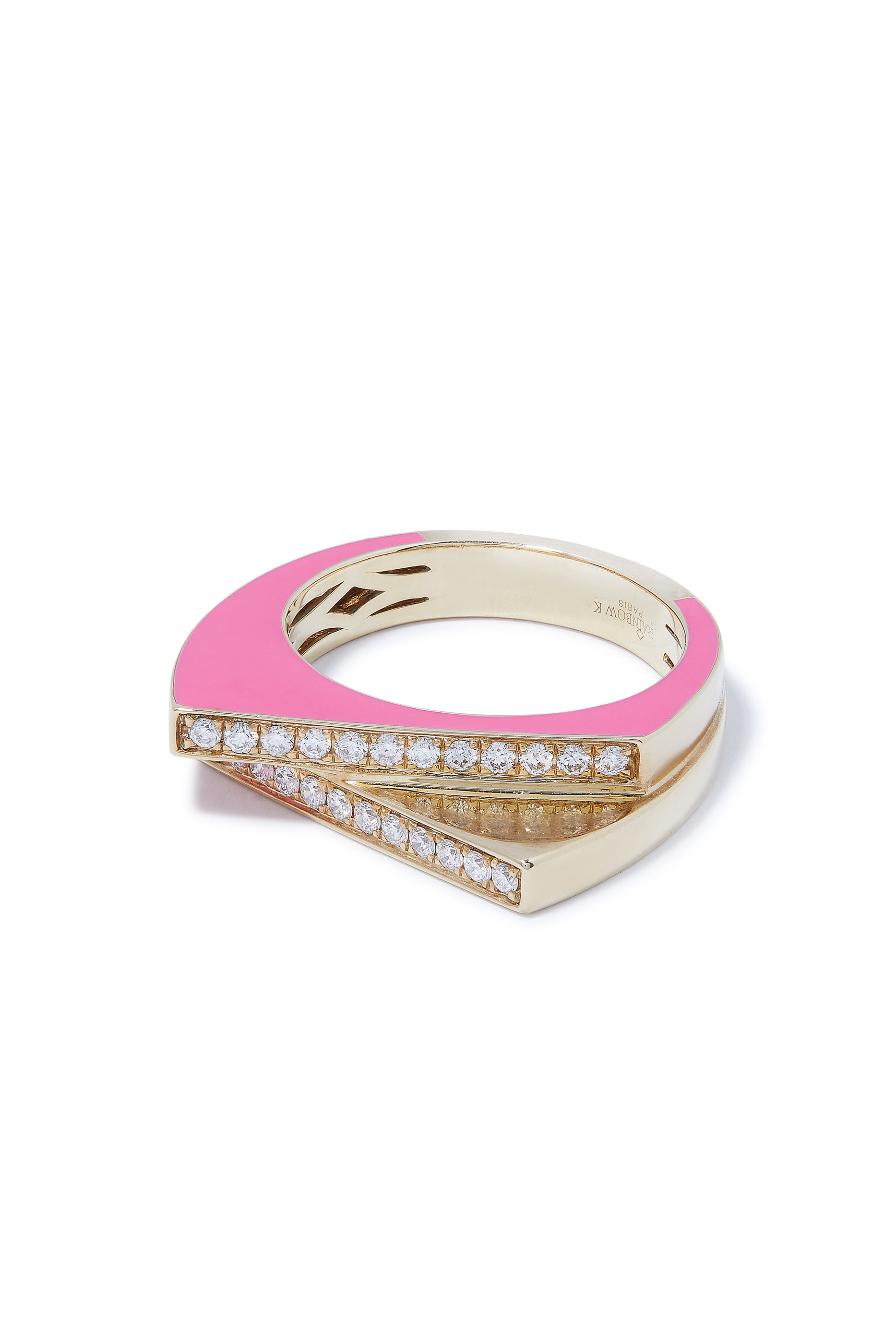 Handcuff Ring, 9k Yellow Gold with Diamonds & Enamel
