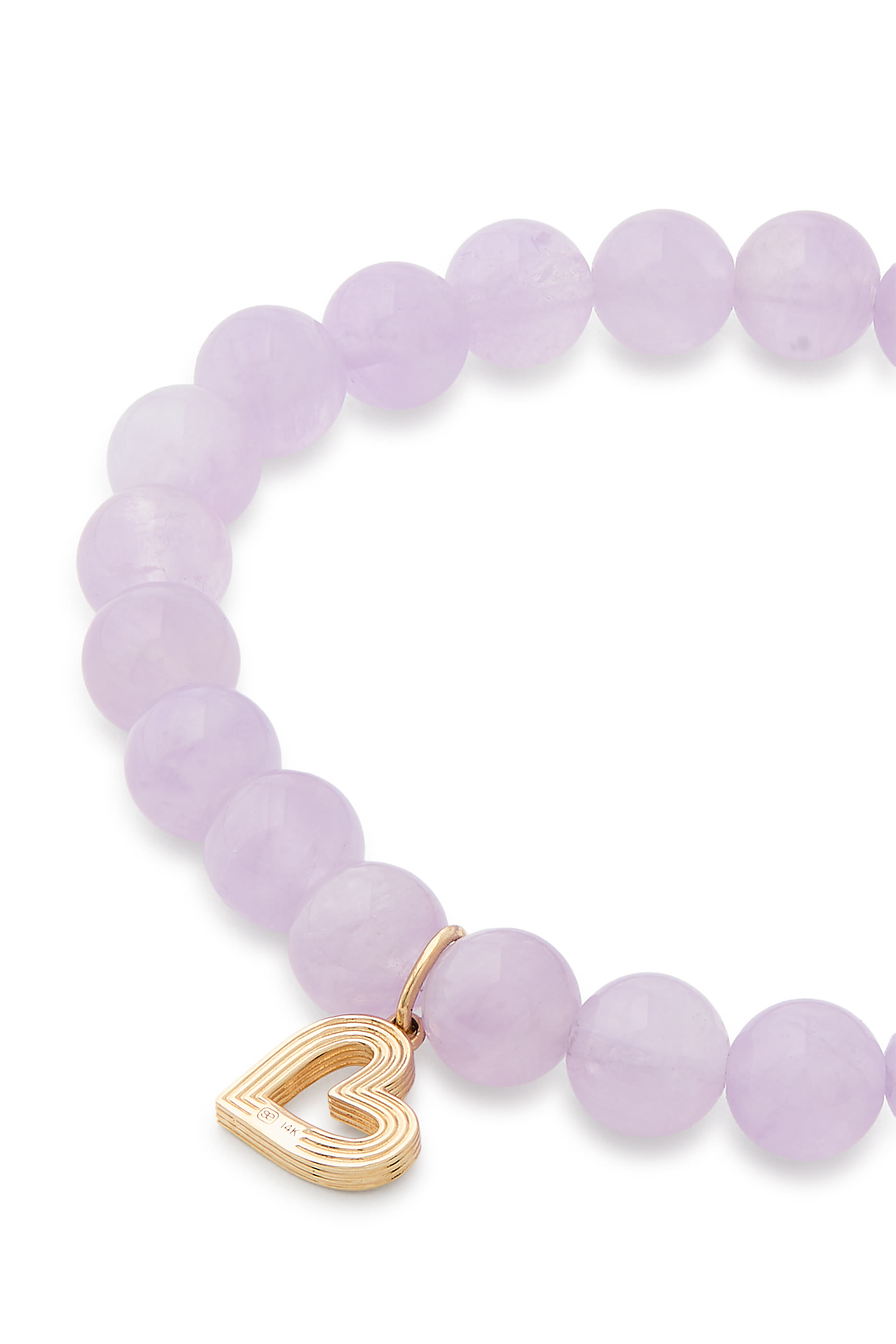 Kids Fluted Heart Charm Bracelet, 14k Yellow Gold & Beads