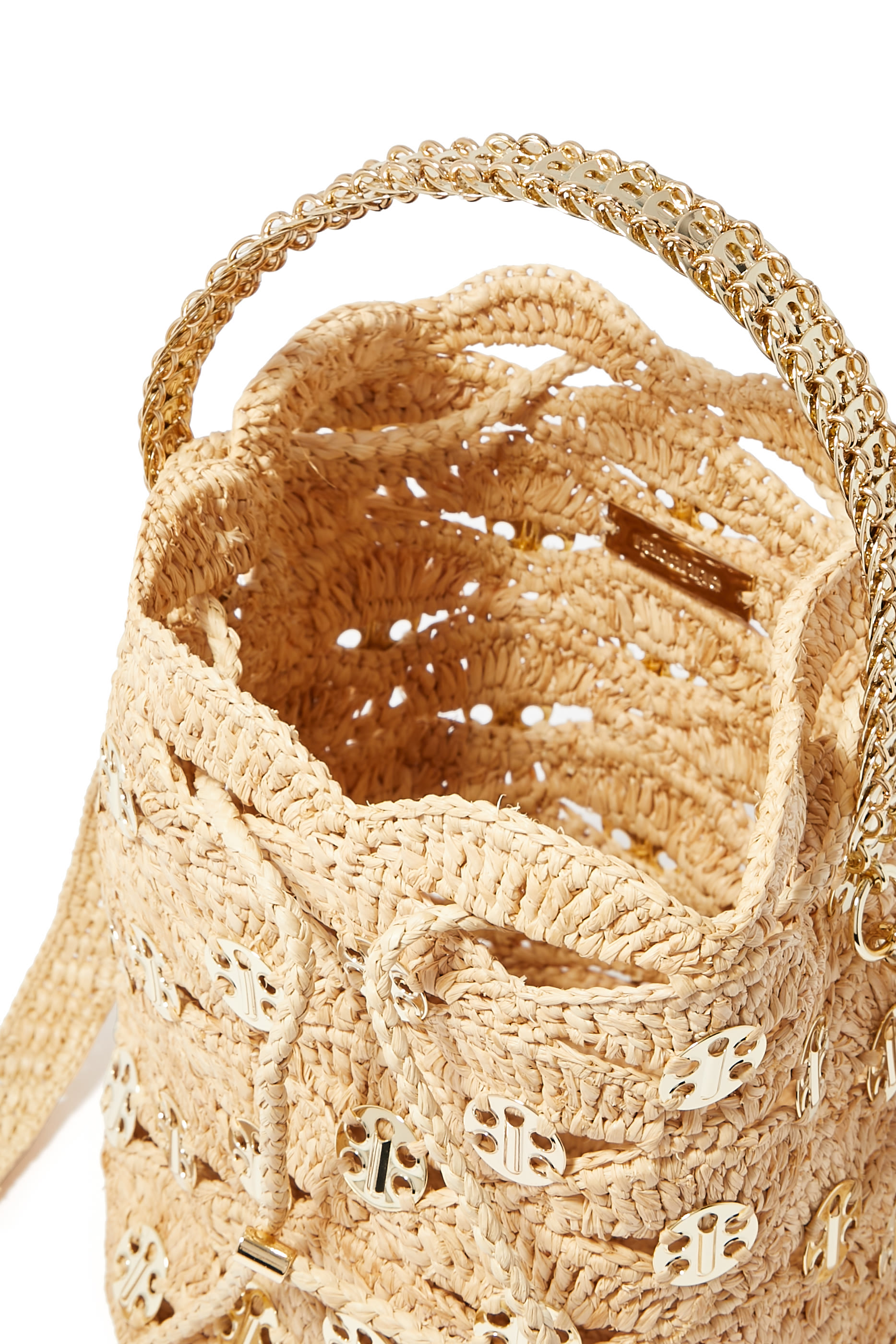 New Raphia Wave Bucket Bag With Signature 1969 Discs