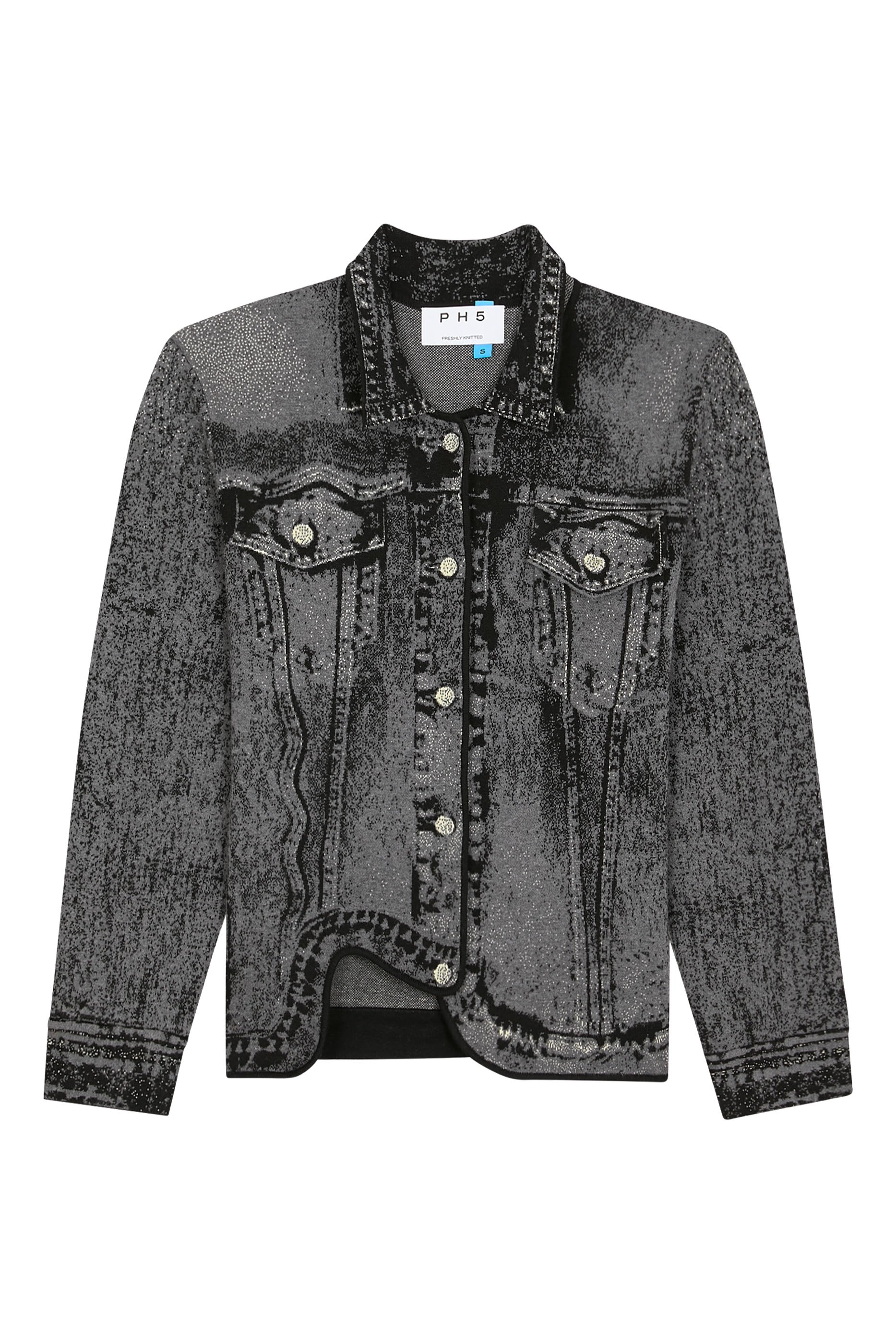  Chital Denim Print Cropped Jacket 