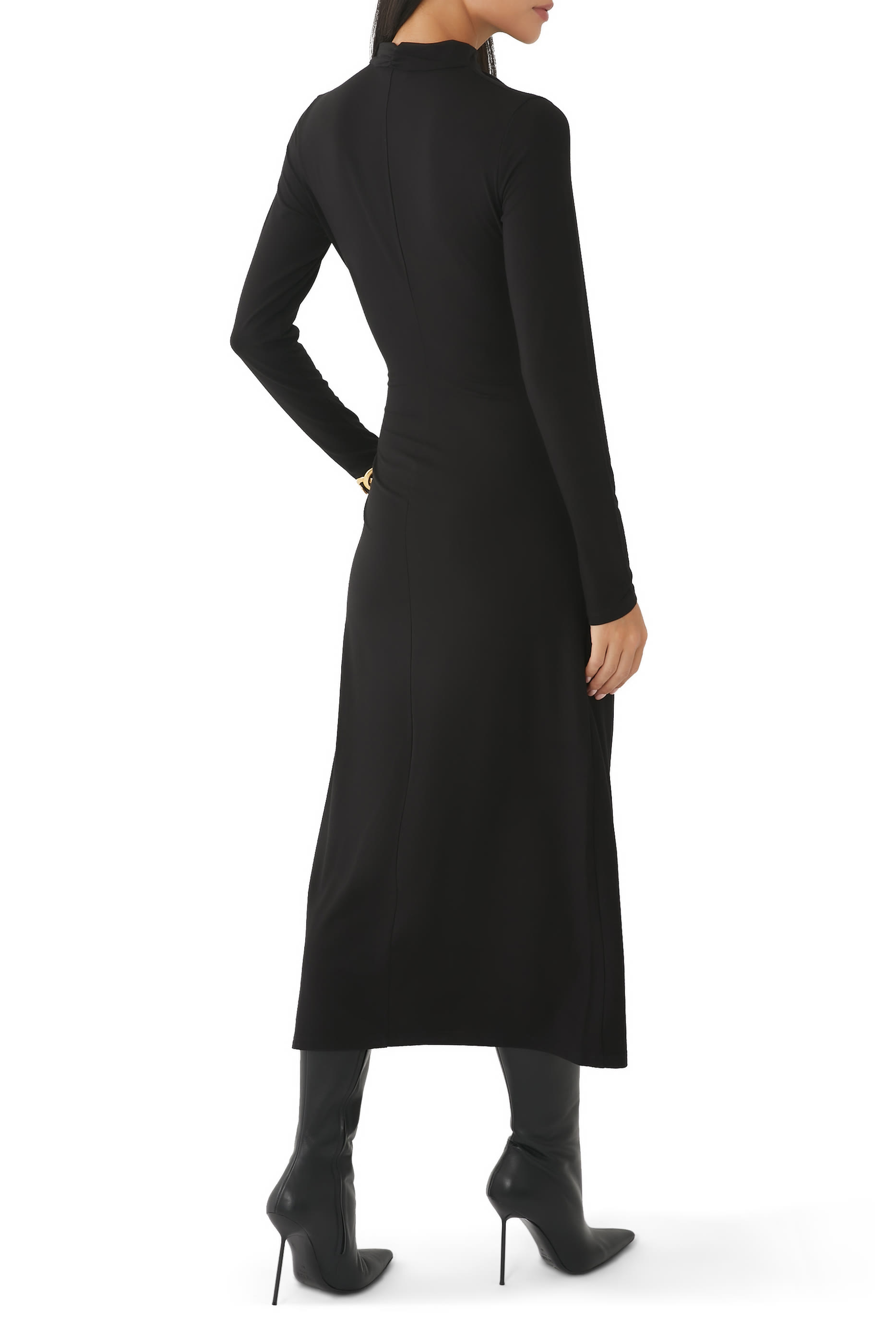 Turtle Neck Rouched Midi Dress