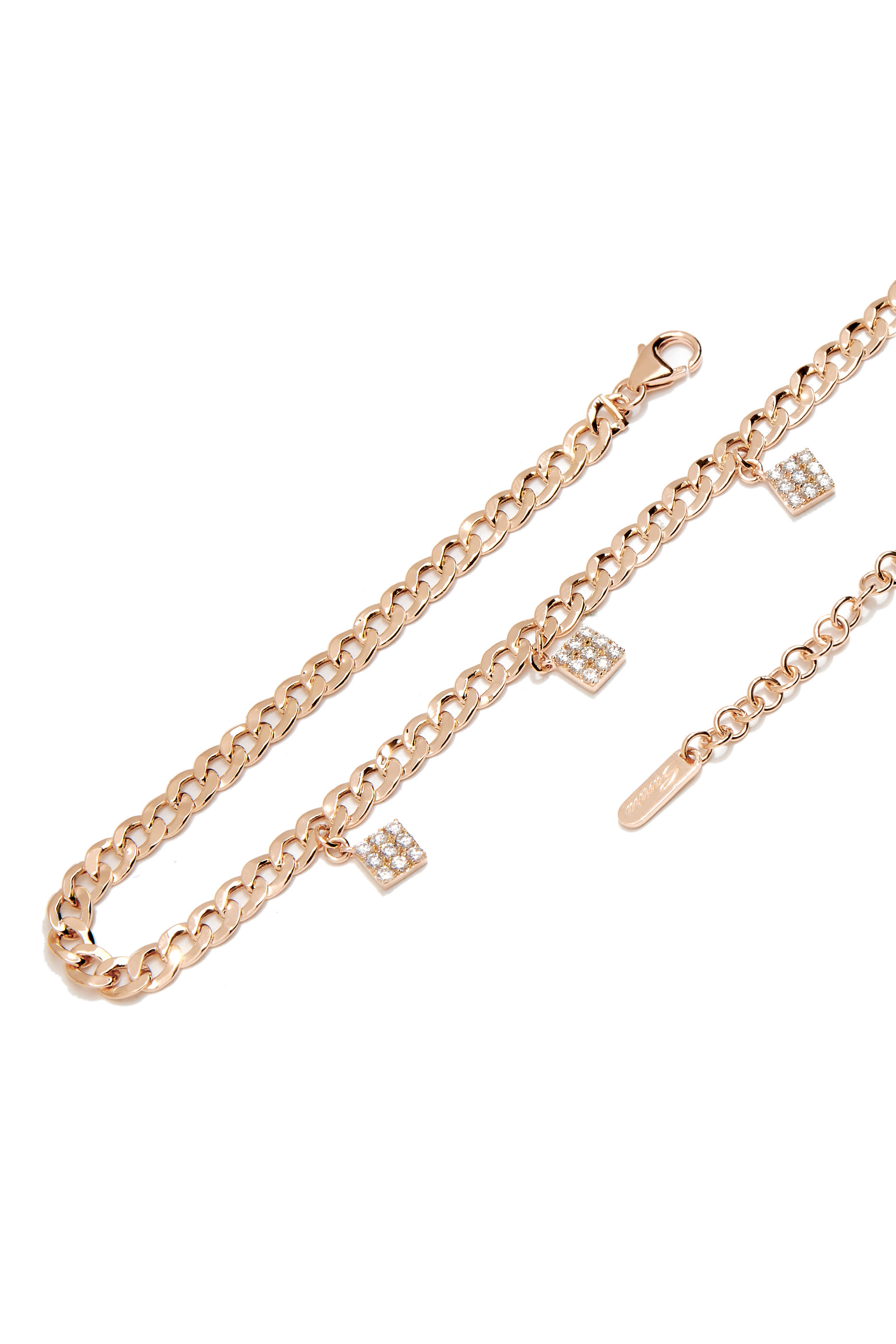 Quwa Dangling Five Square Necklace, 18k Pink Gold & Diamonds