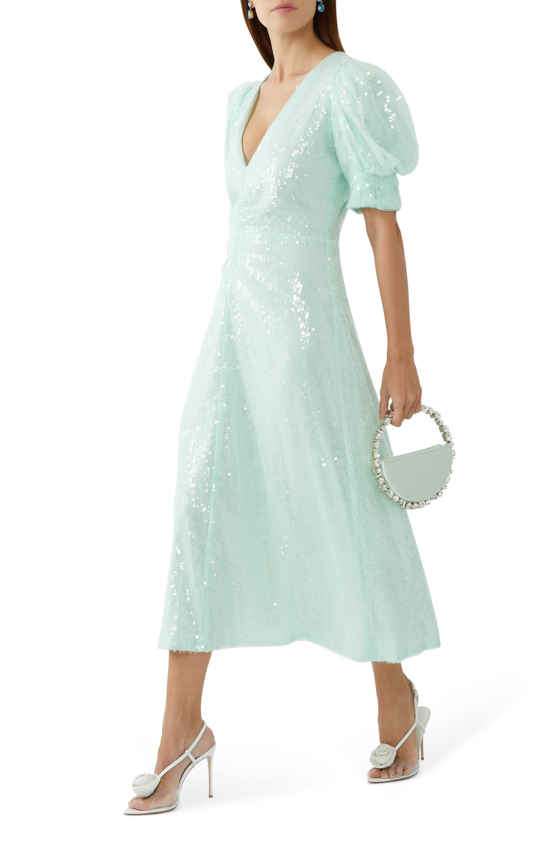 Sequins Midi V-Neck Dress