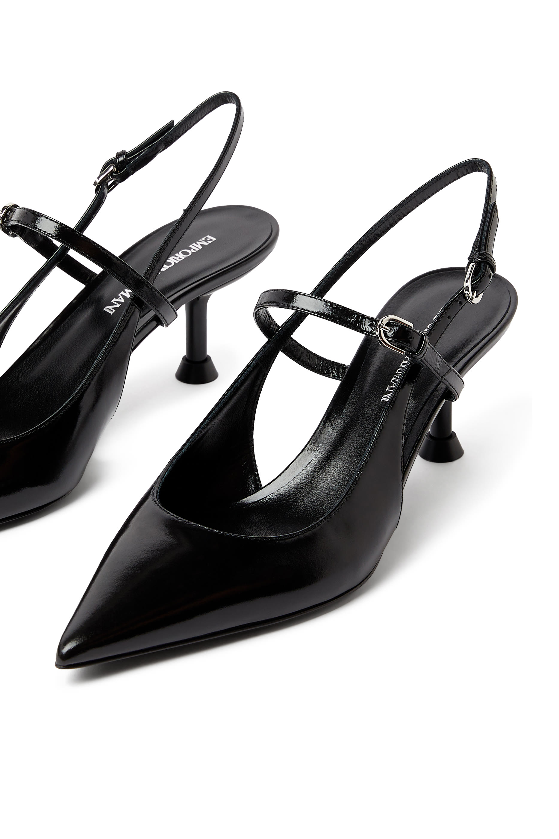 Doubler-Strap Slingback Leather Pumps