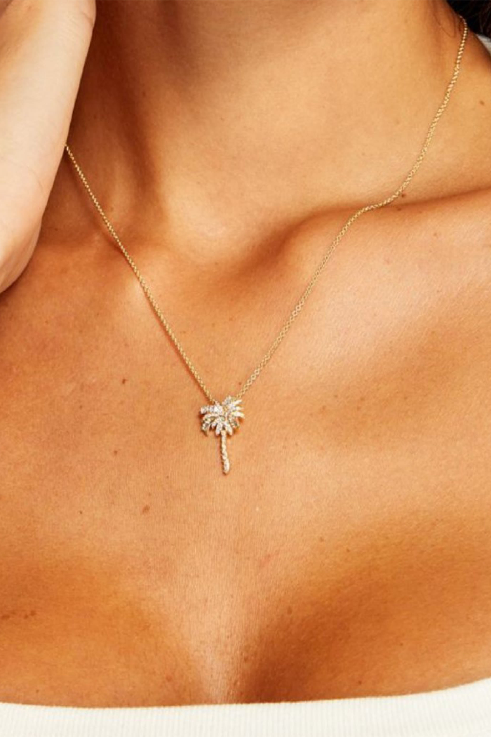Small Diamond Palm Tree Pendant, 18k Yellow Gold & Diamonds