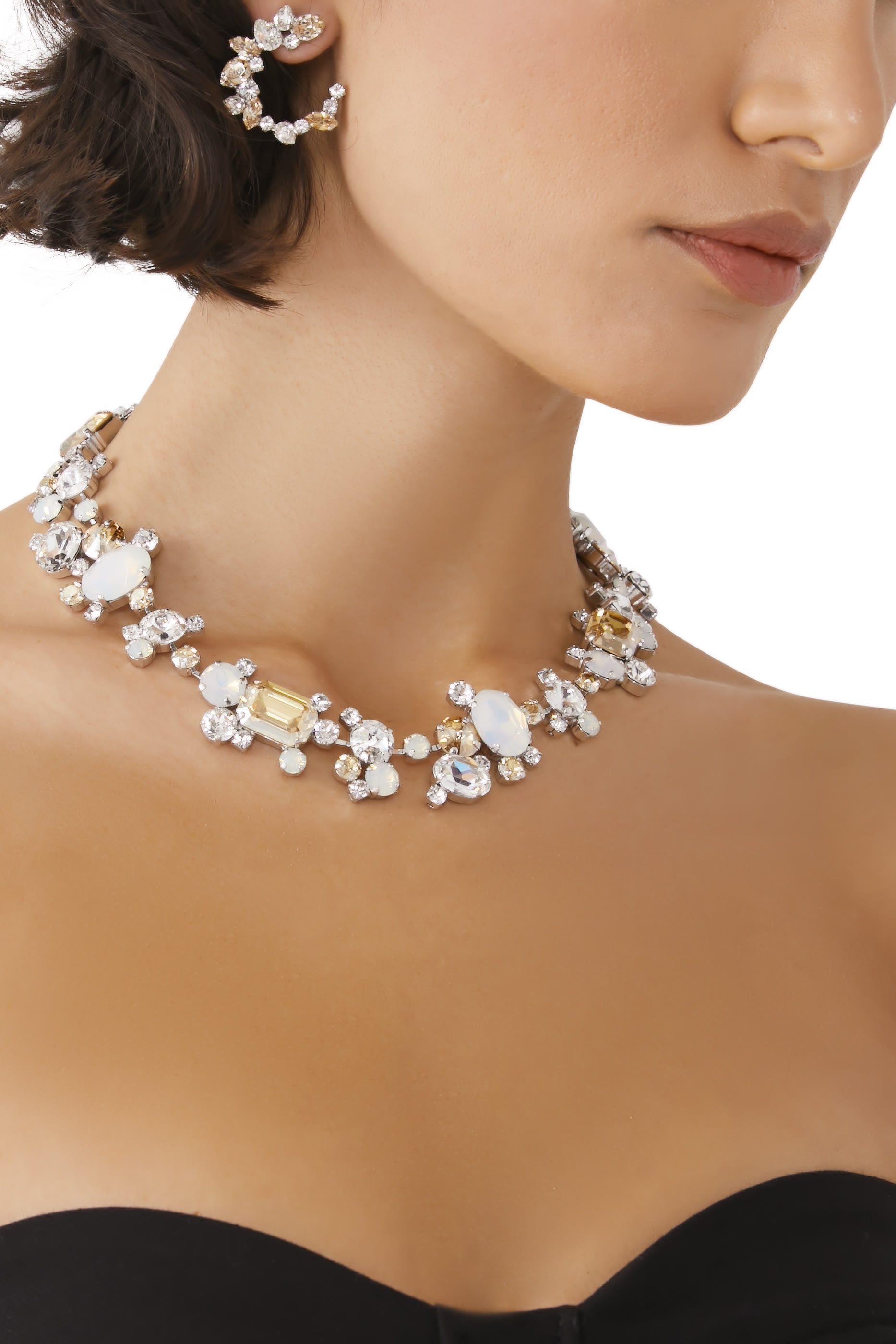 Noora Necklace, Rhodium-Plated Brass