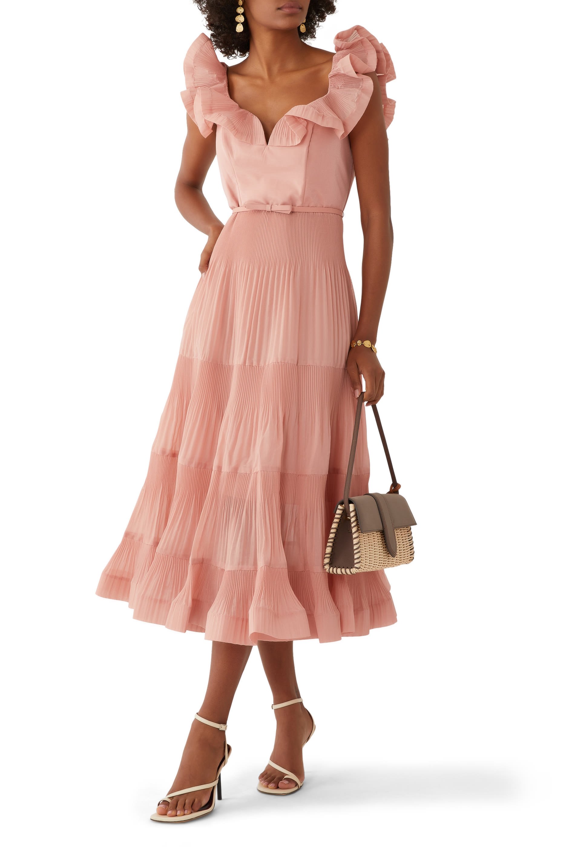 Pleated Frill Midi Dress