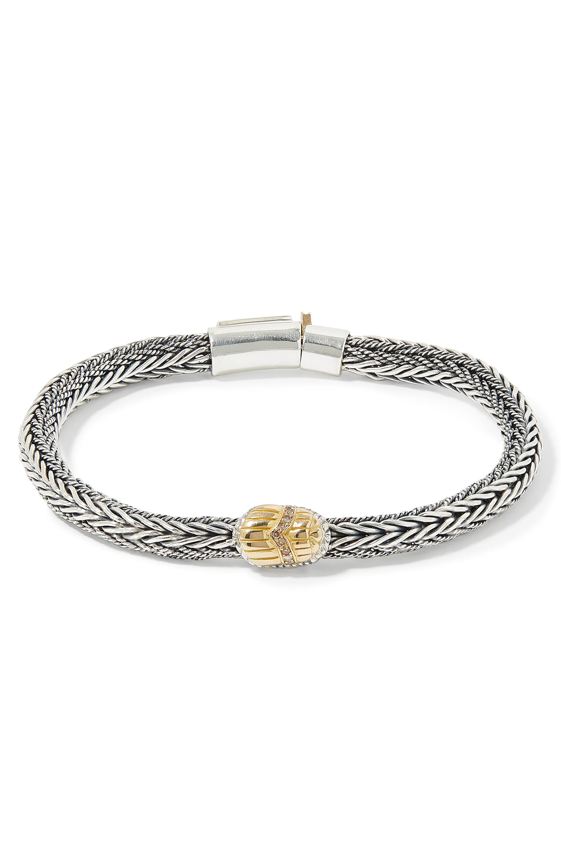 Stackable Scarab Bracelet, 18K Yellow Gold & Sterling Silver