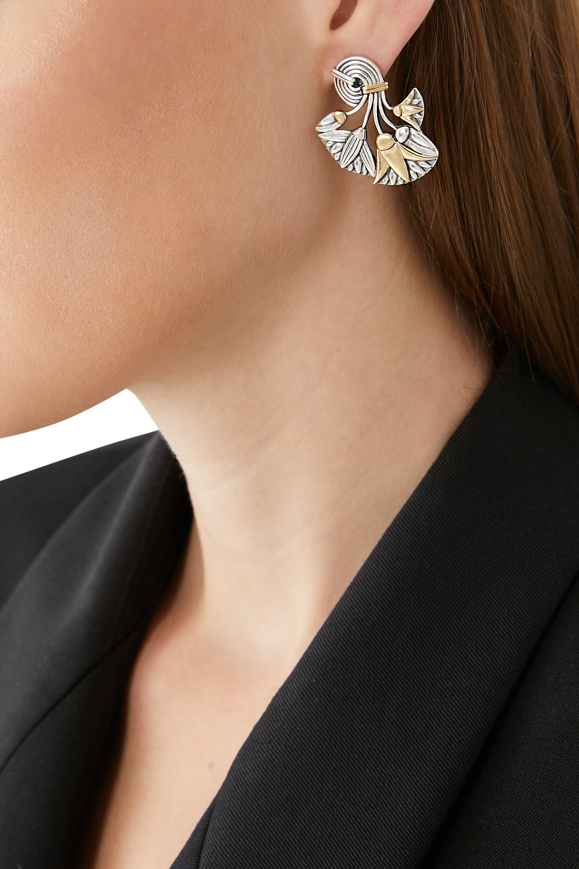 Lotus Bouquet Statement Earrings, Sterling Silver & 18K Yellow Gold