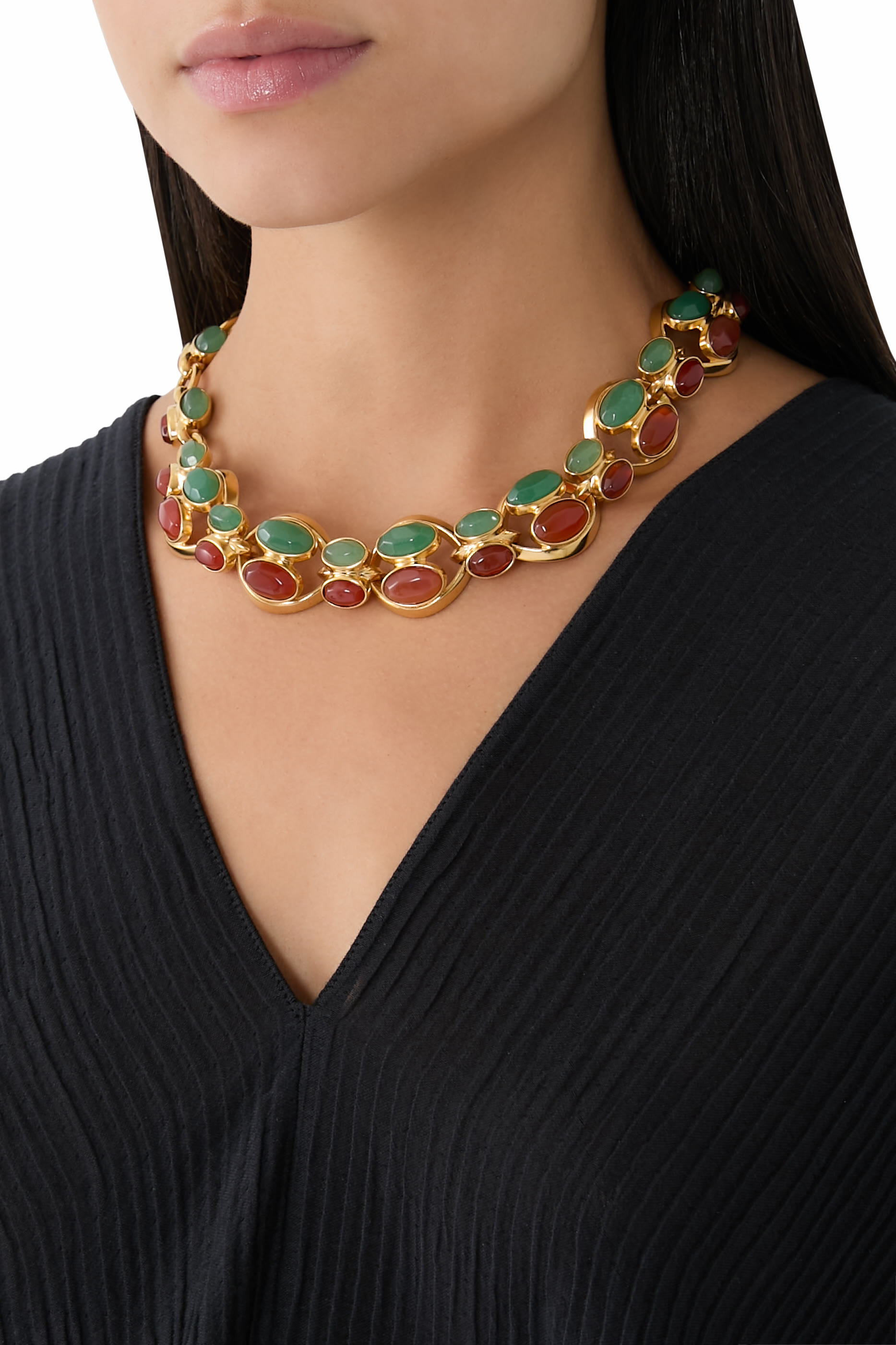  Bosphore Necklace,  24K Plated Brass with Aventurine & Cornelian