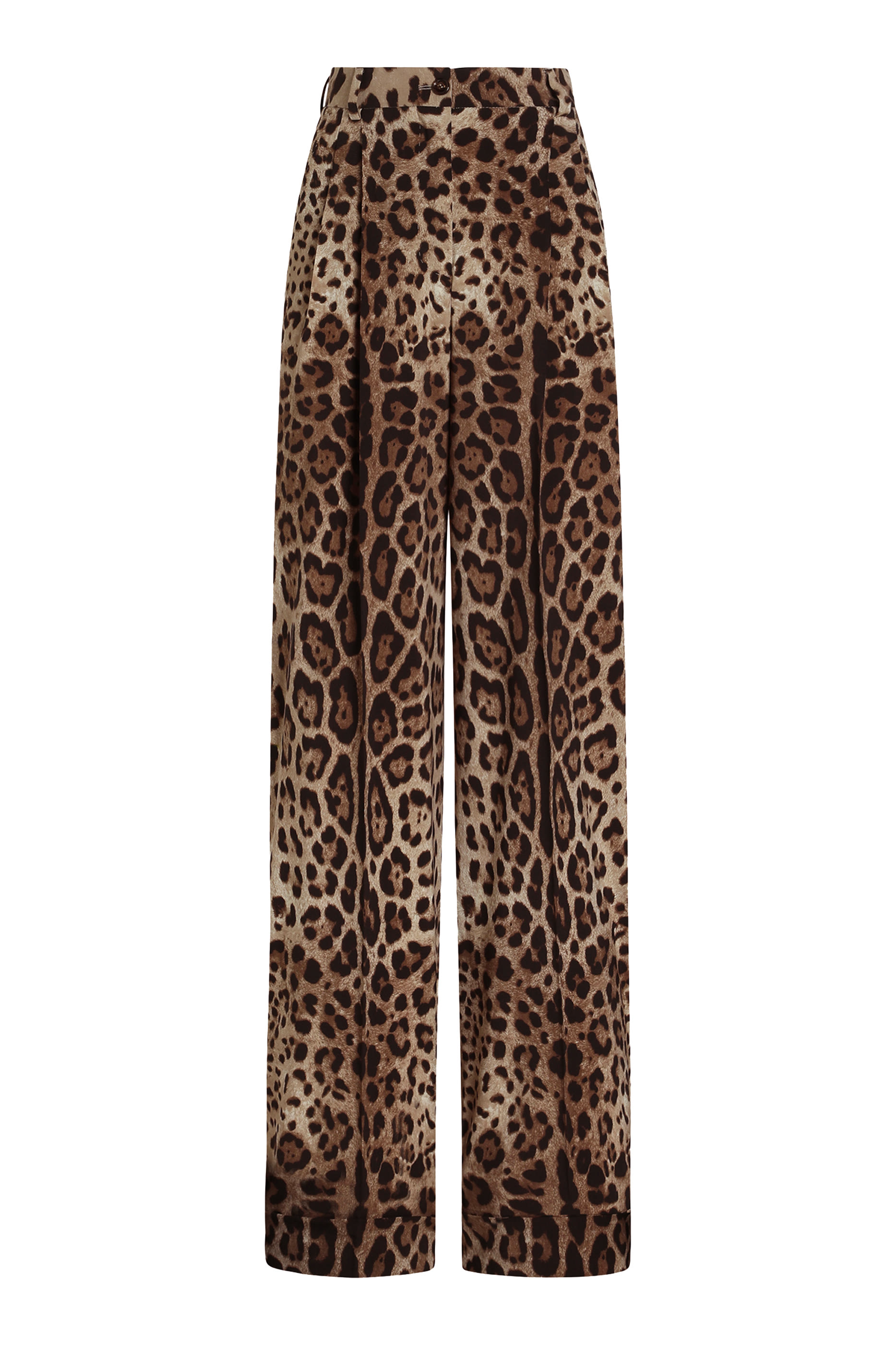 High-Waisted Leopard-Print Wool Pants