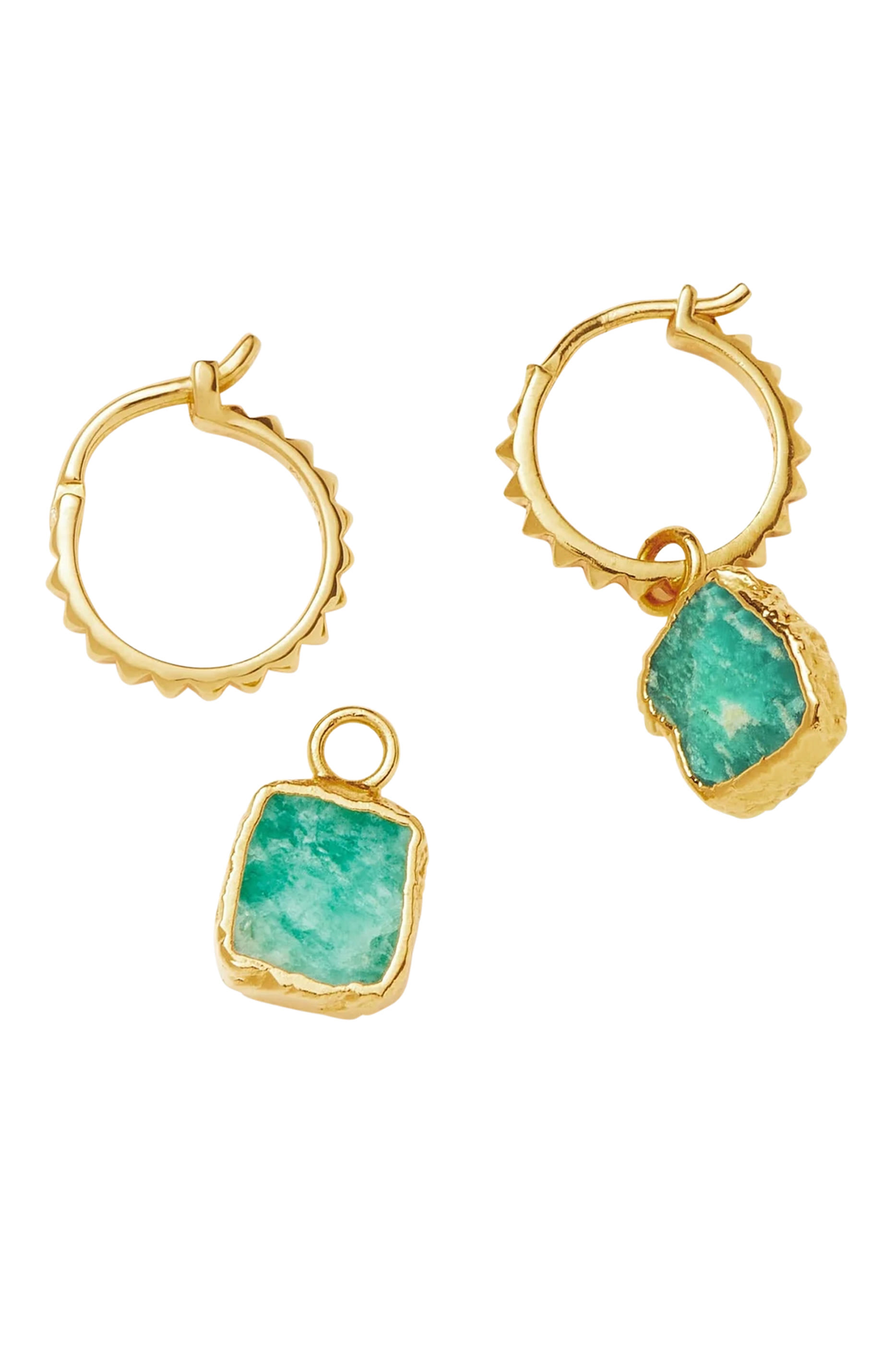 Mini Pyramid Hoop Earrings, 18k Gold-Plated Vermeil with Amazonite