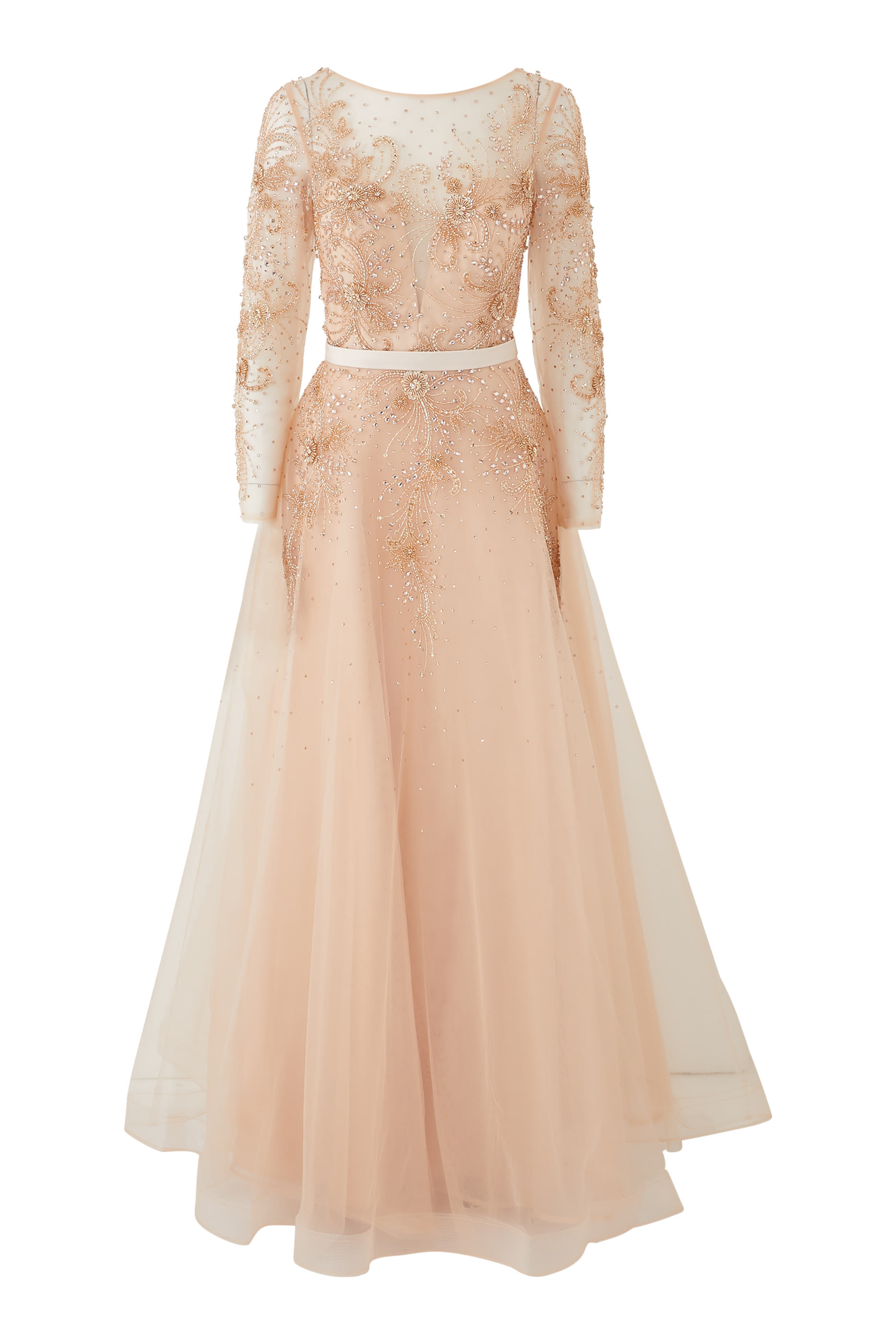 Long Sleeves Tulle Gown