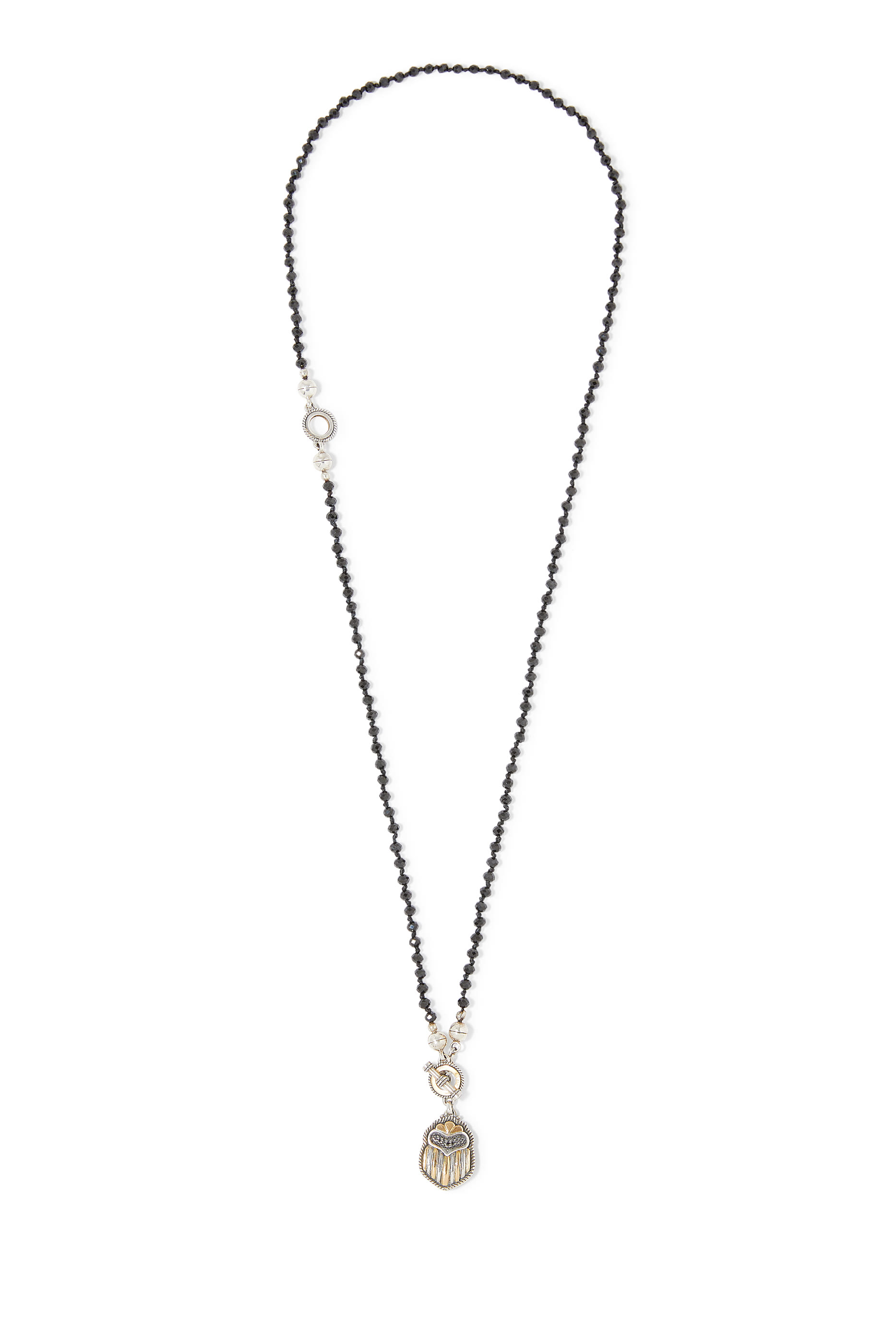 Multi-Wear Scarab Necklace, 18k Gold with Sterling Silver, Black Onyx & Black Diamonds
