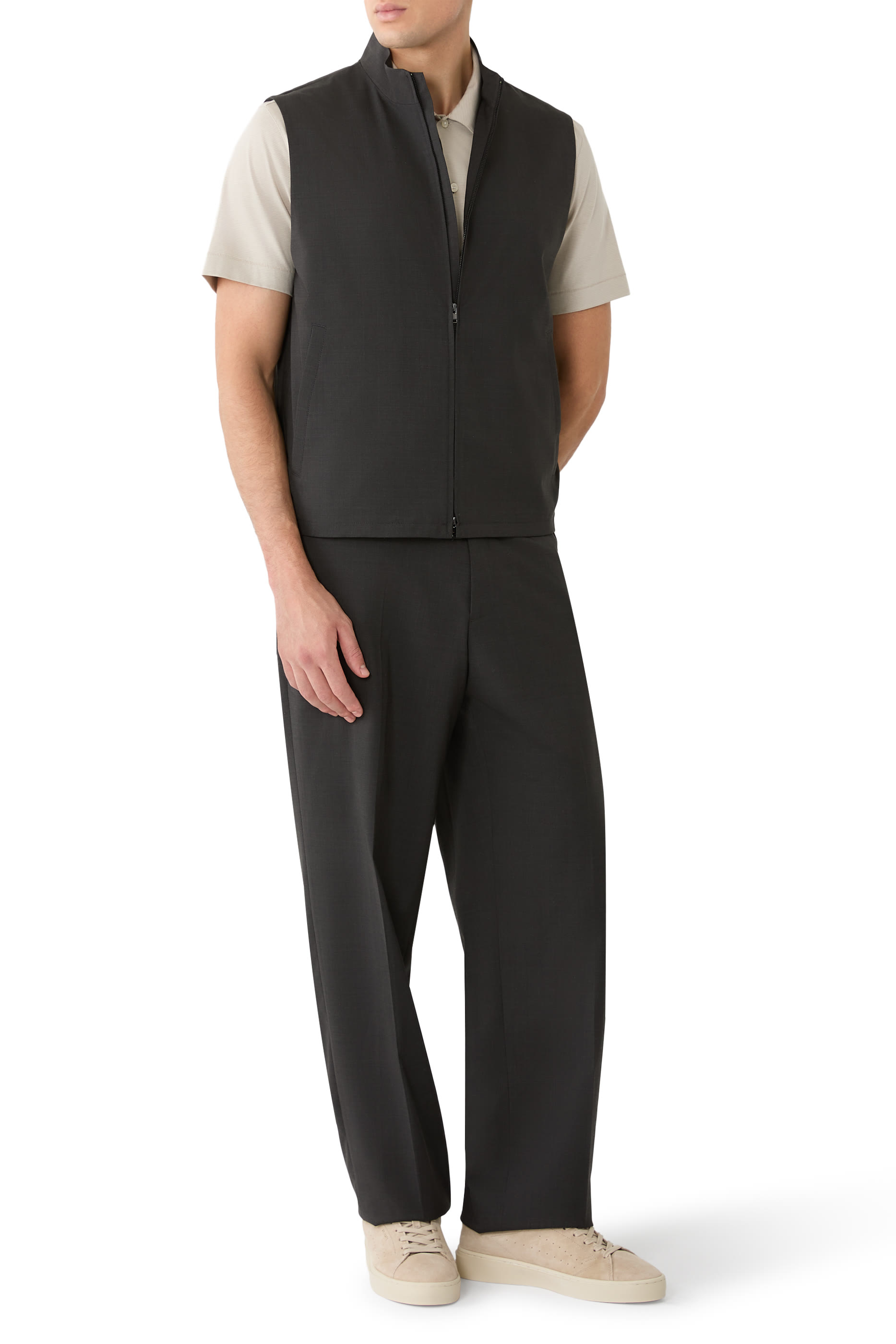 Straight Drawstring Wool Pants