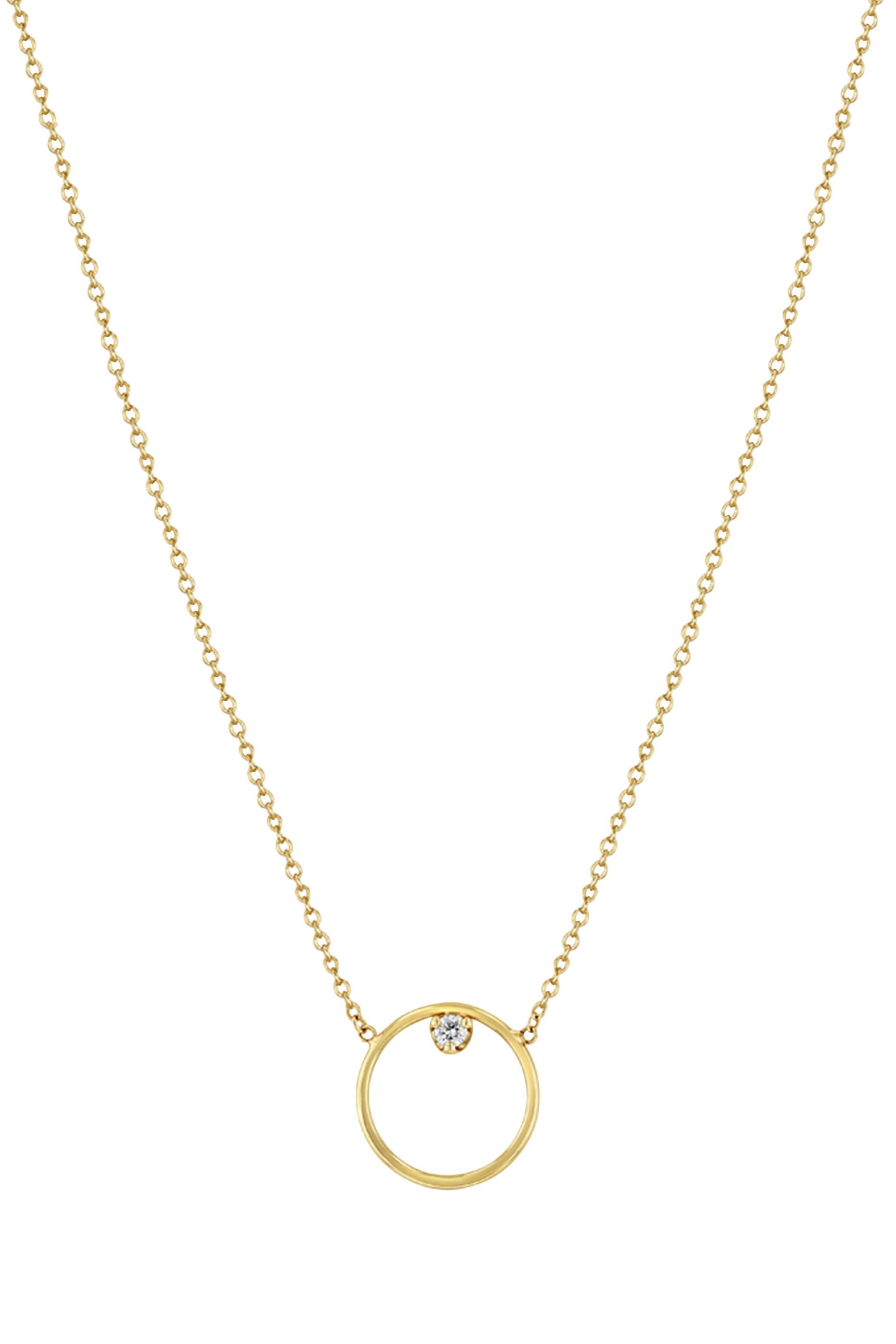 Prong Circle Necklace, 14K Gold & Diamonds