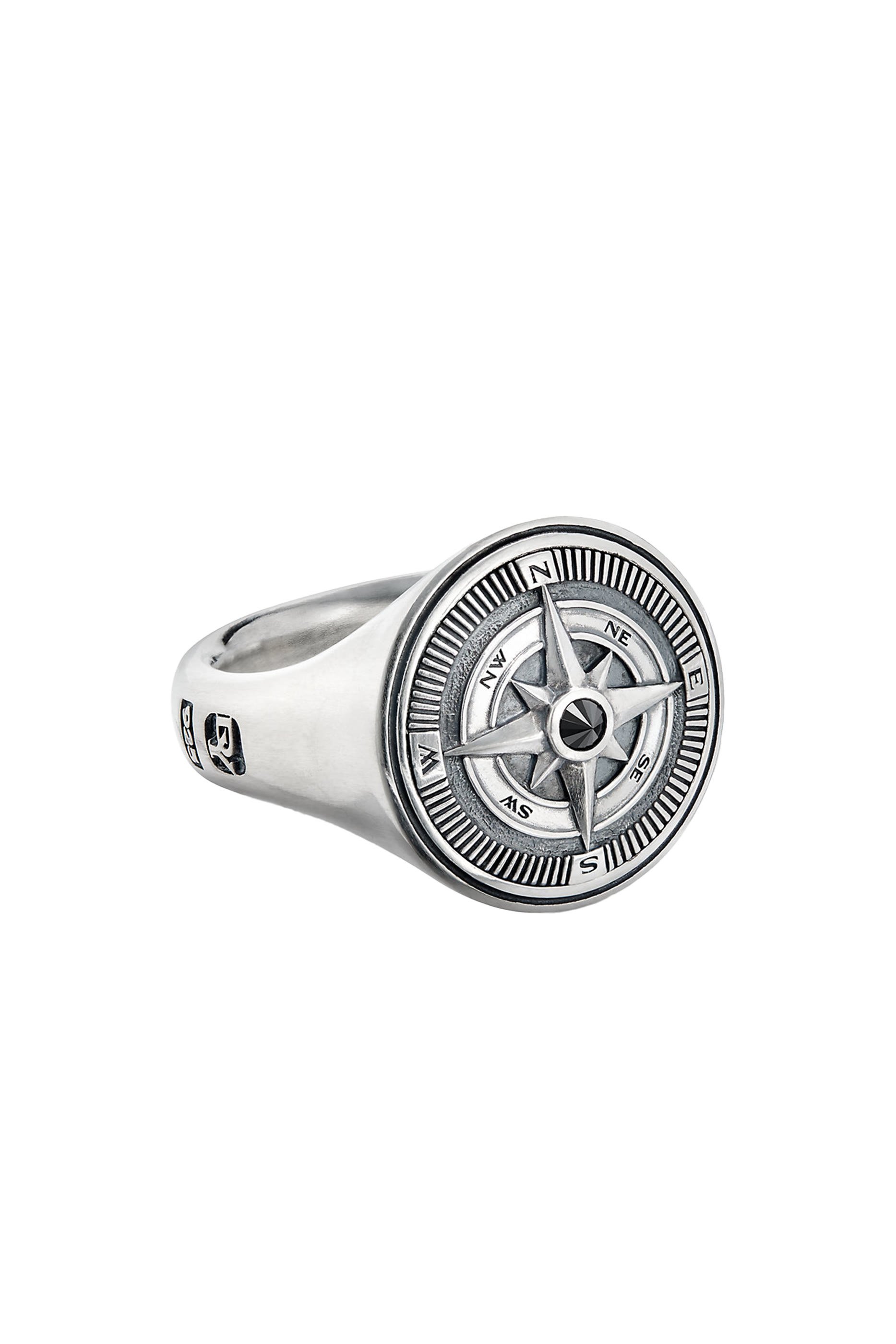 Maritime&reg; Compass Signet Ring, Sterling Silver & Black Diamond