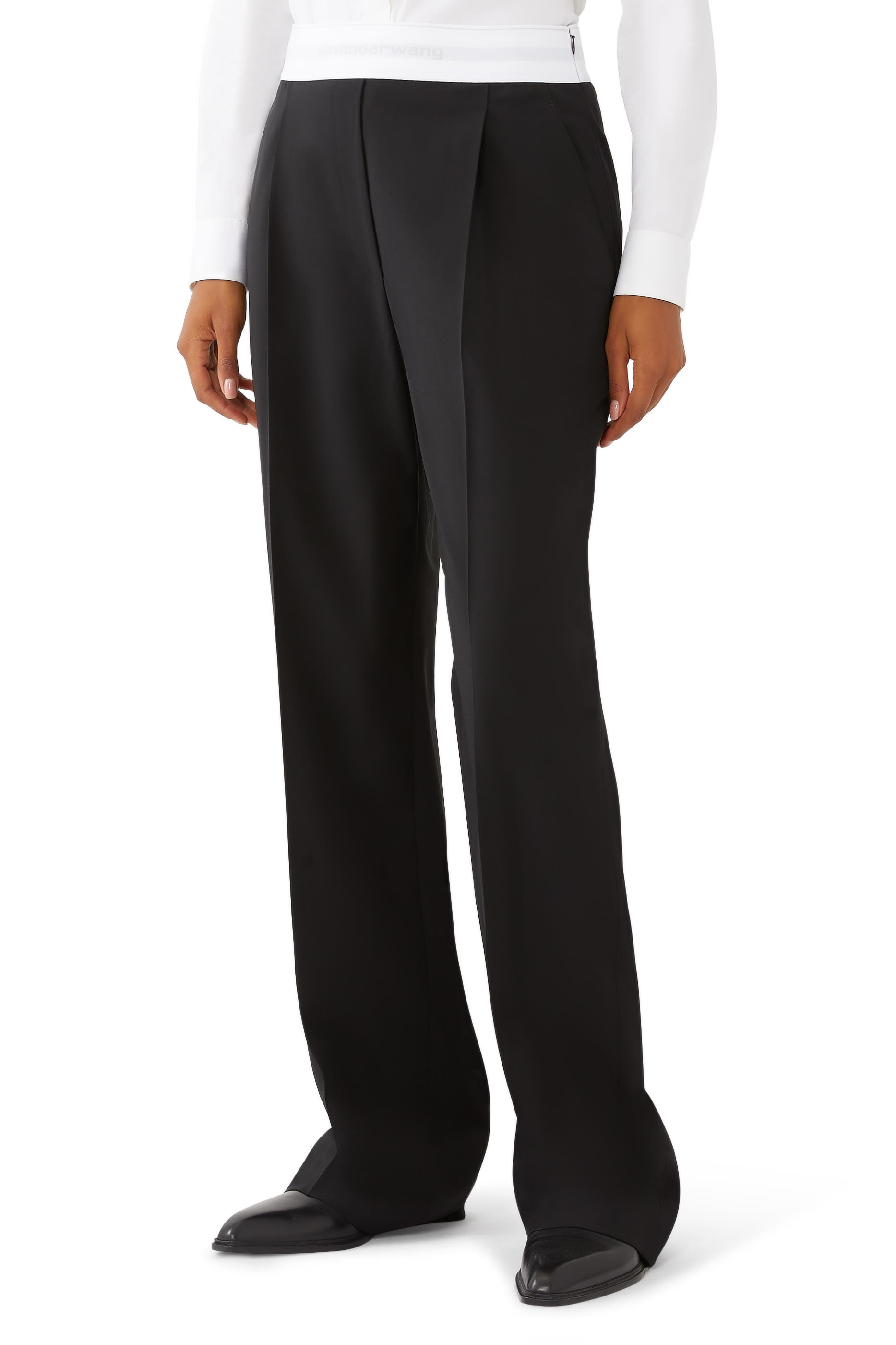 High Waisted Pleated Pant with Logo Elastic