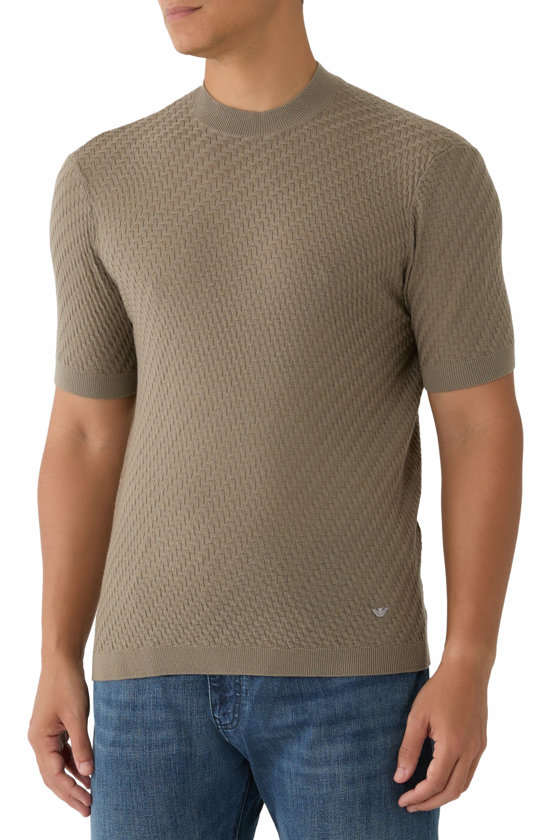 Knit Short Sleeves Herringbone T-Shirt