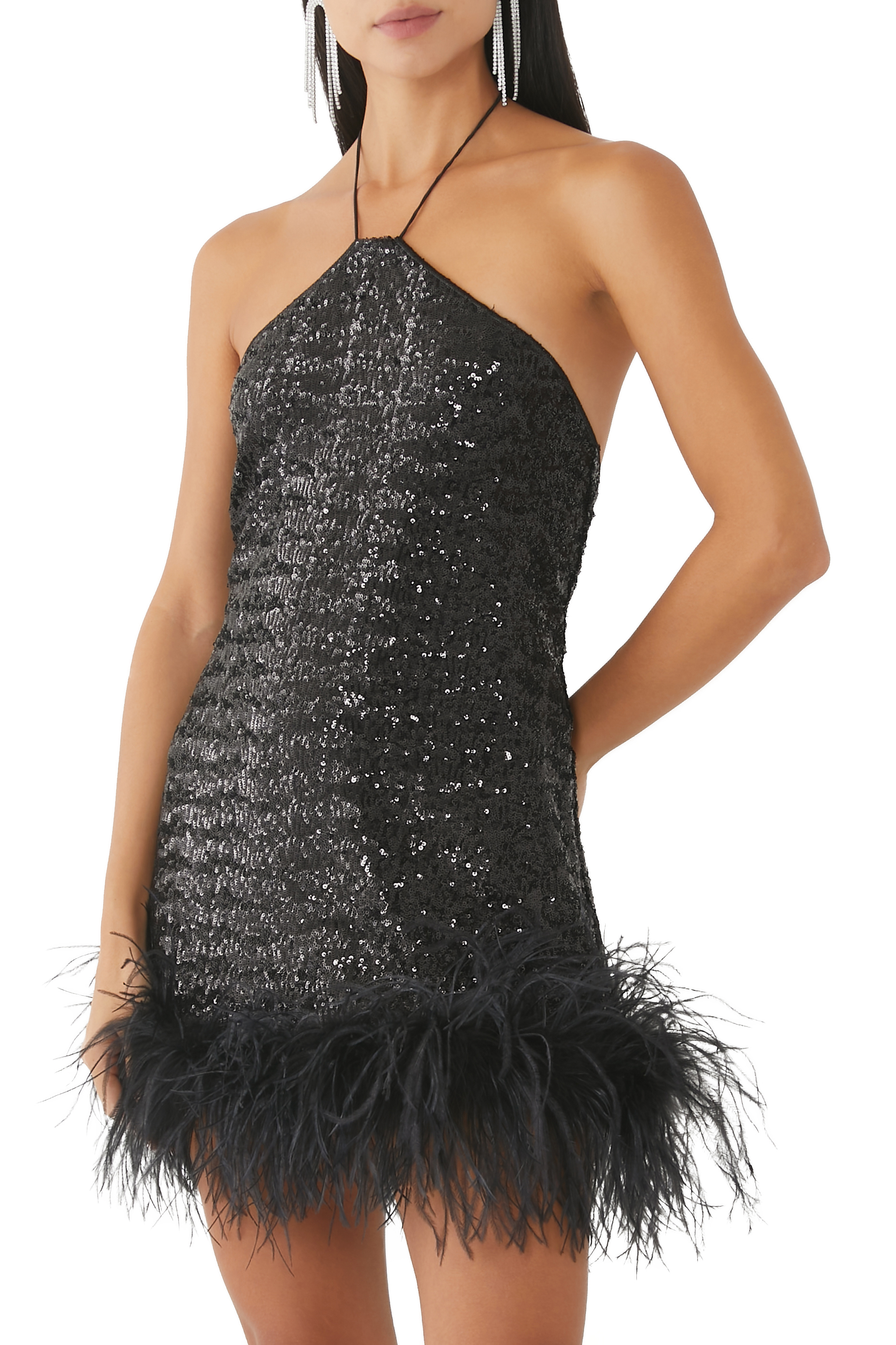 Paillettes Plumage Necklace Short Dress