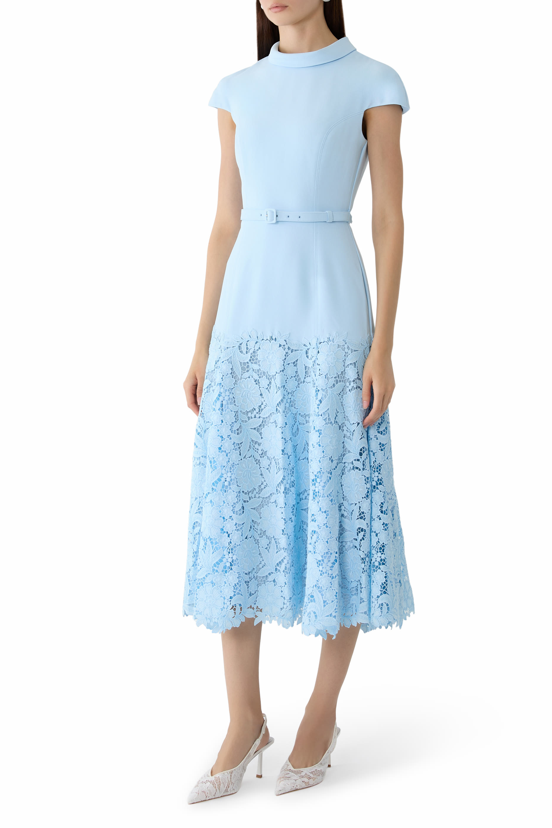 High-Neck Lace Midi Dress