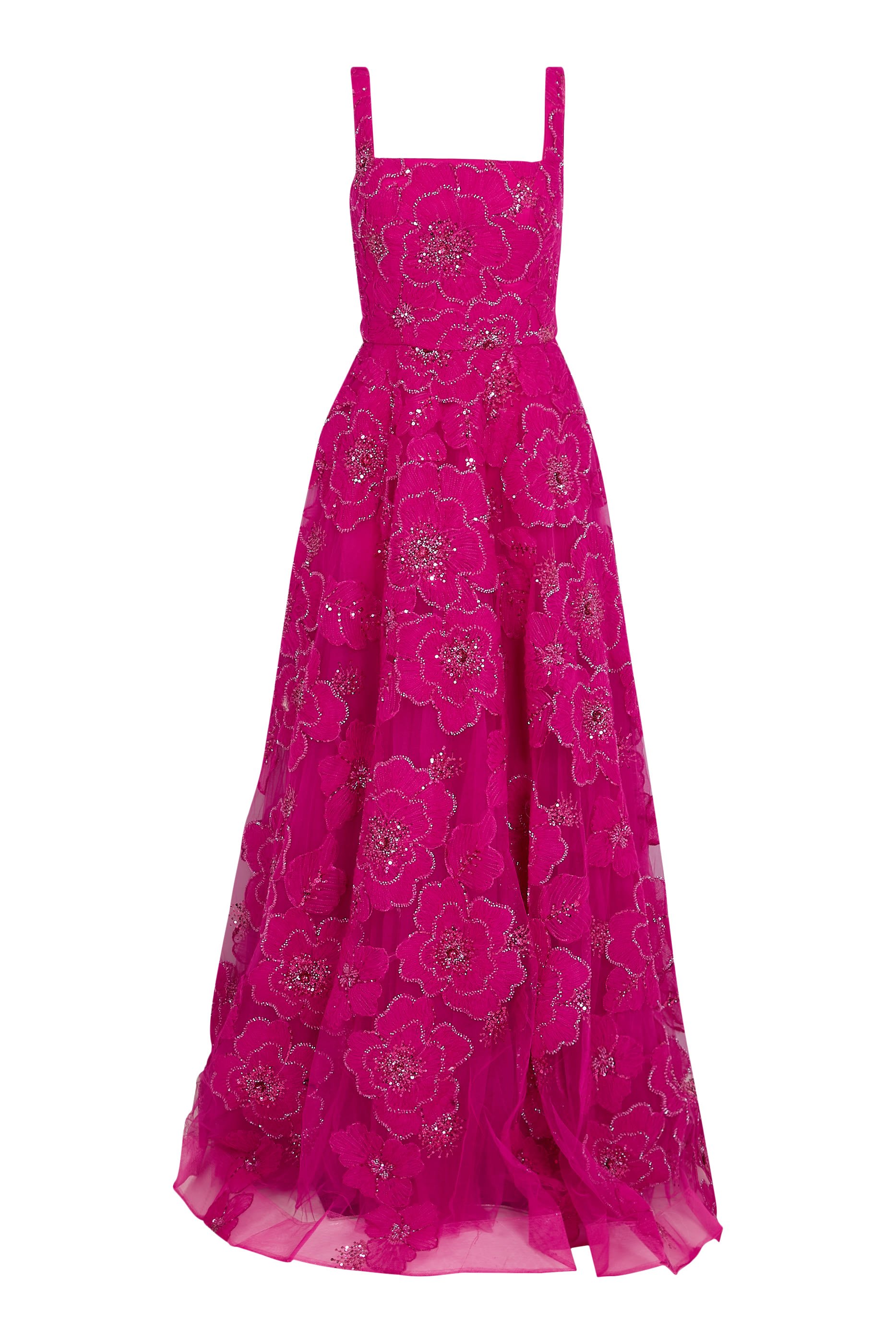 Floral Embellished Square Neck A-Line Gown