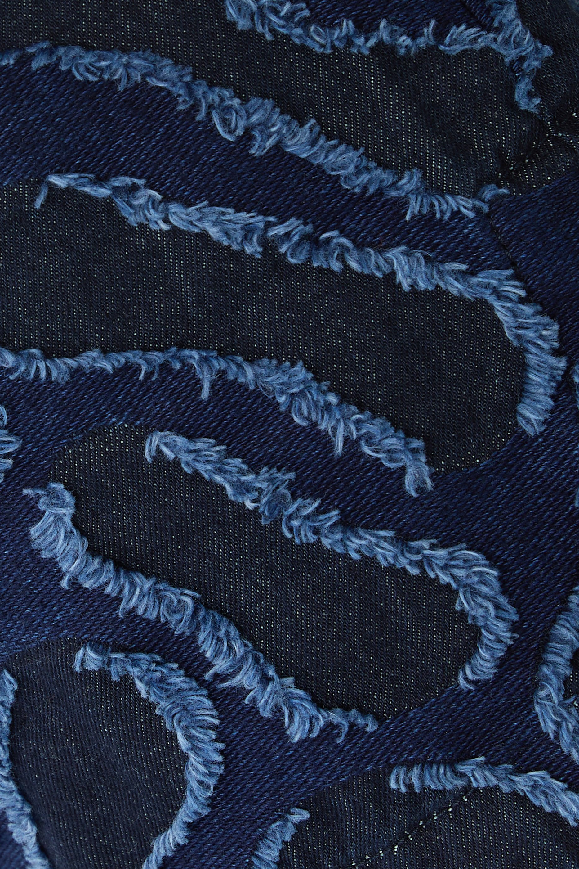 Fringed Embossed Jacquard Denim Shorts