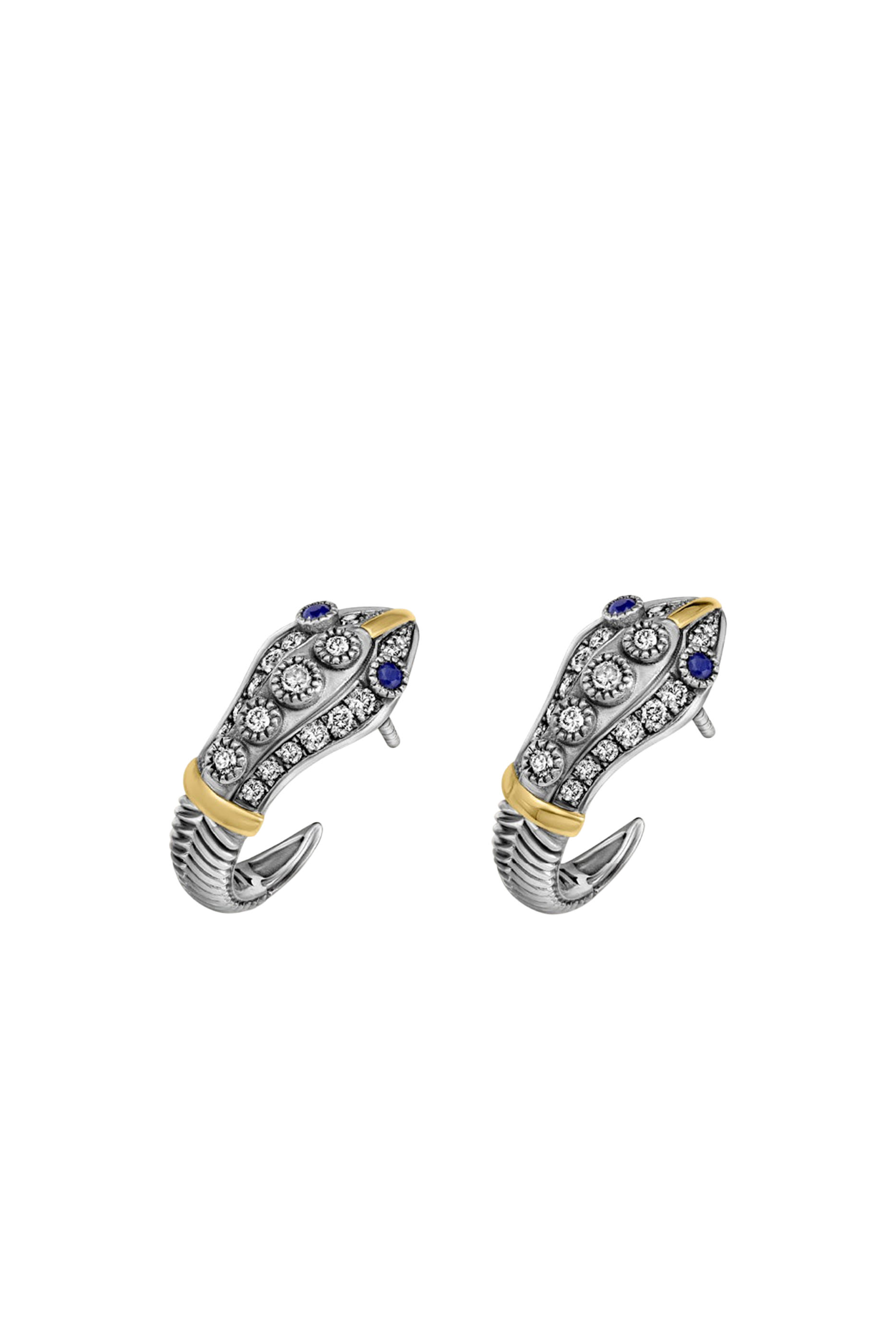 Revival Guardian Snake Earrings,  Sterling Silver with Lapis & Diamond 