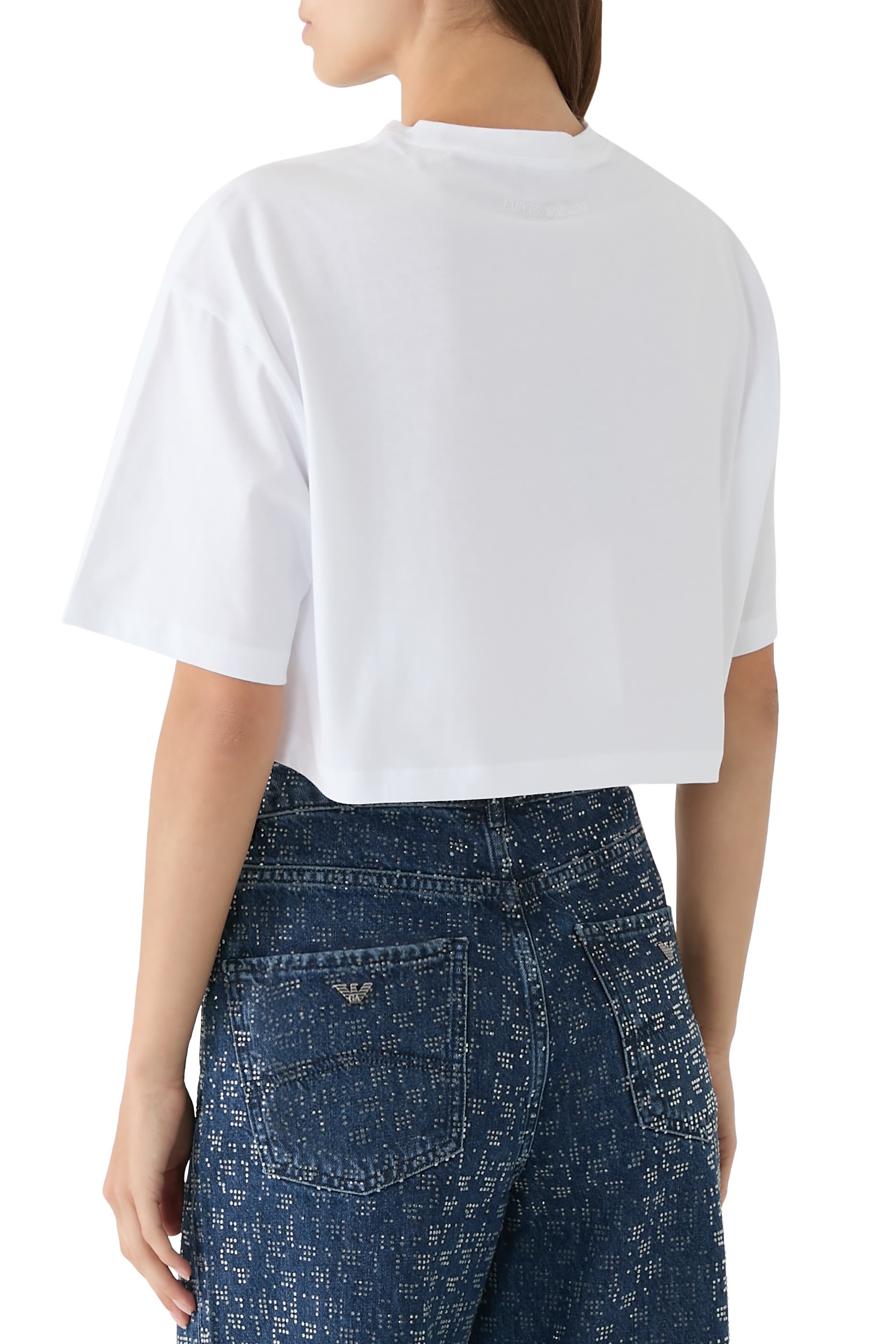 Rhinestone Eagle Logo Crop T-Shirt