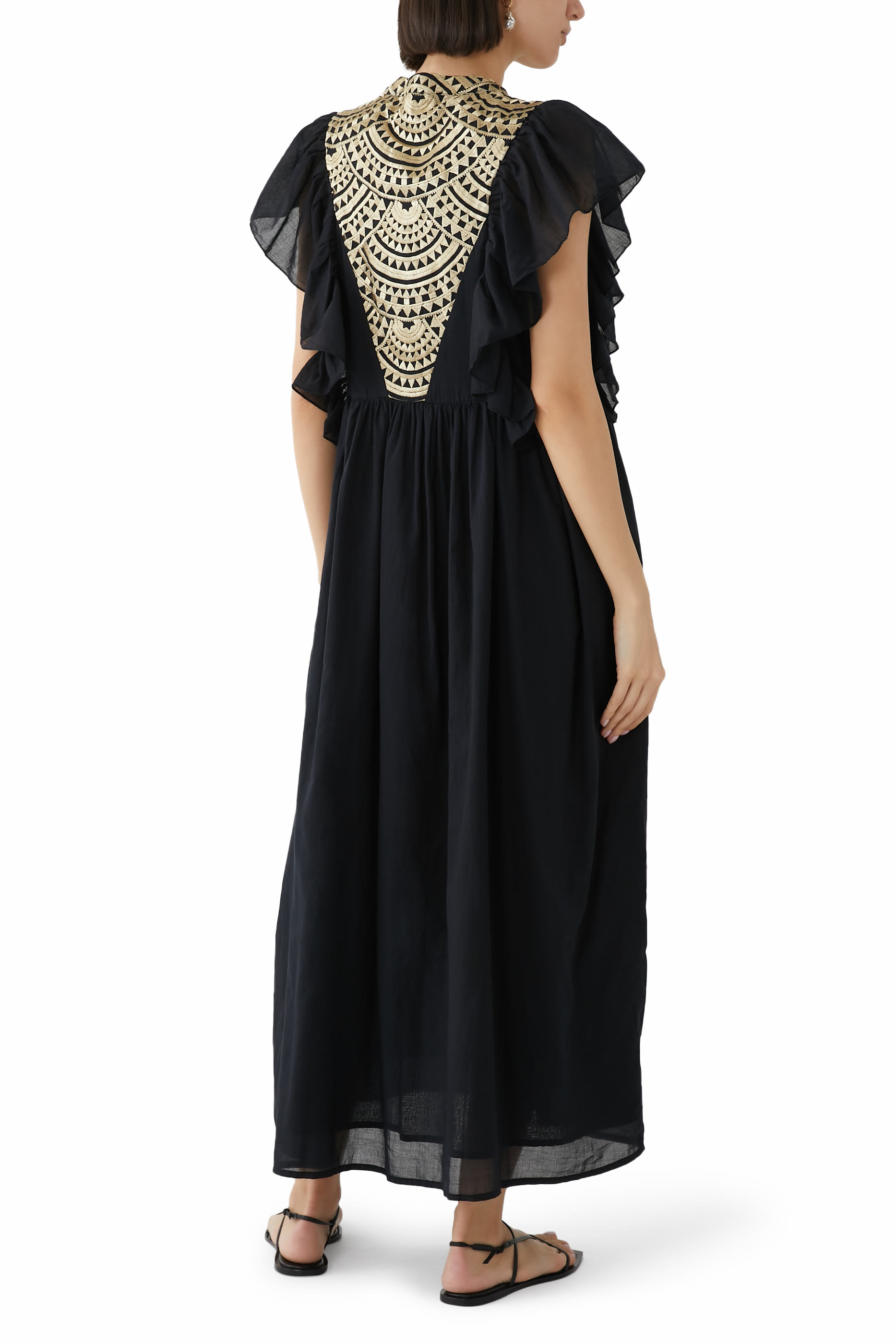 V Embroidered Midi Dress