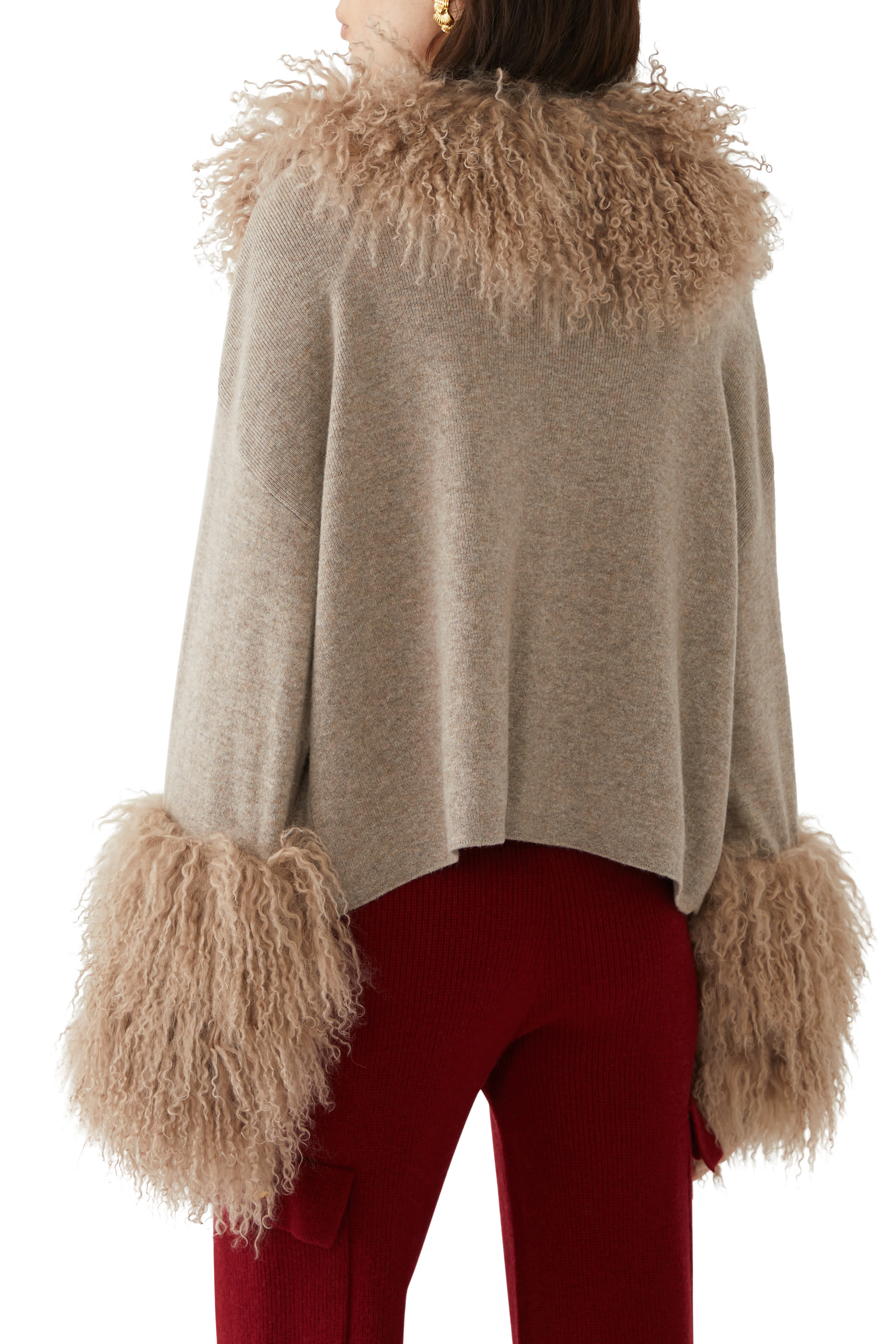 Cable Knit Jacket with Shearling Collar & Cuffs