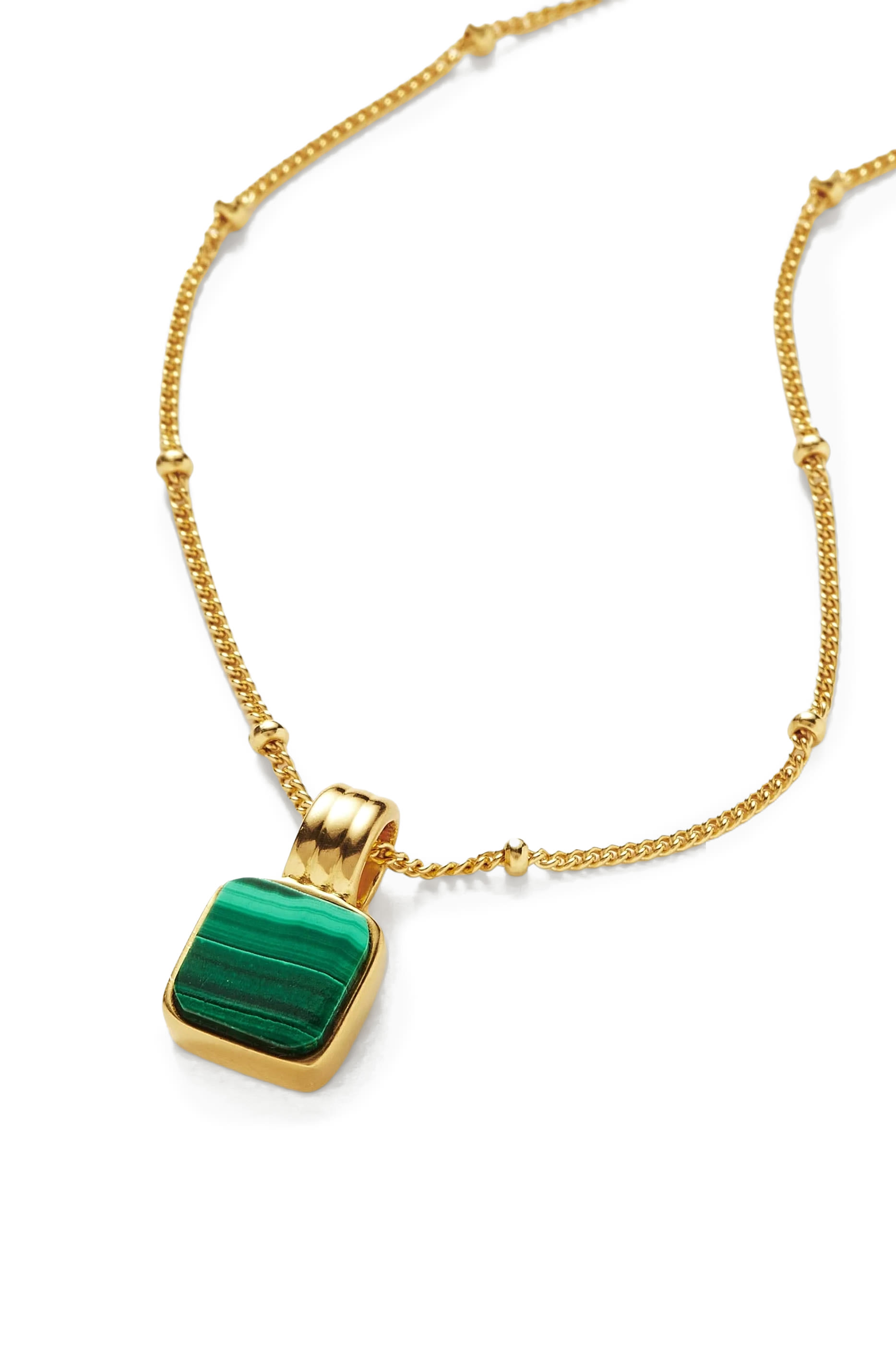  Lucy Williams Square Malachite Necklace, 18k Gold Plated Vermeil on Sterling Silver