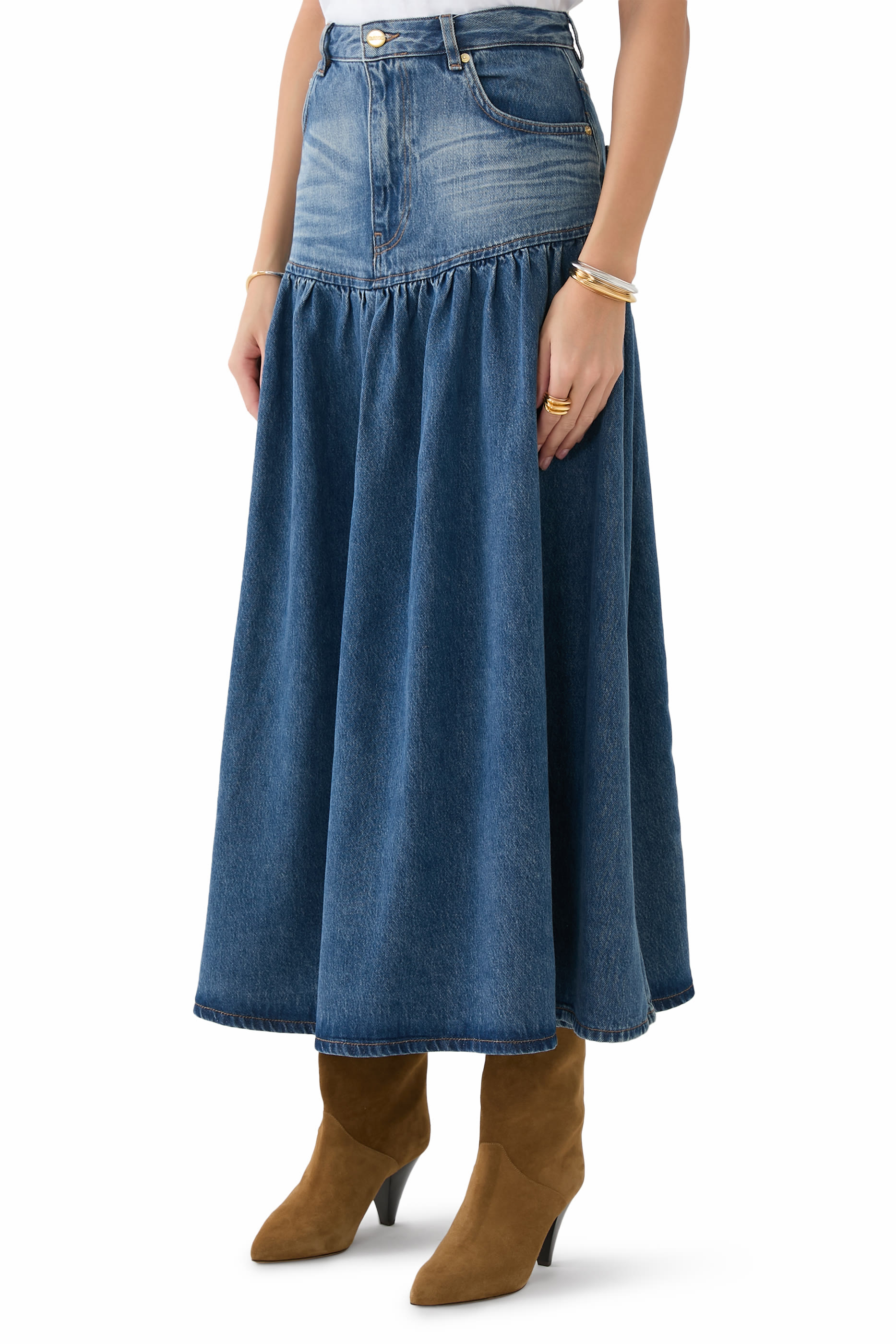 Soft Rigid Denim Long Skirt
