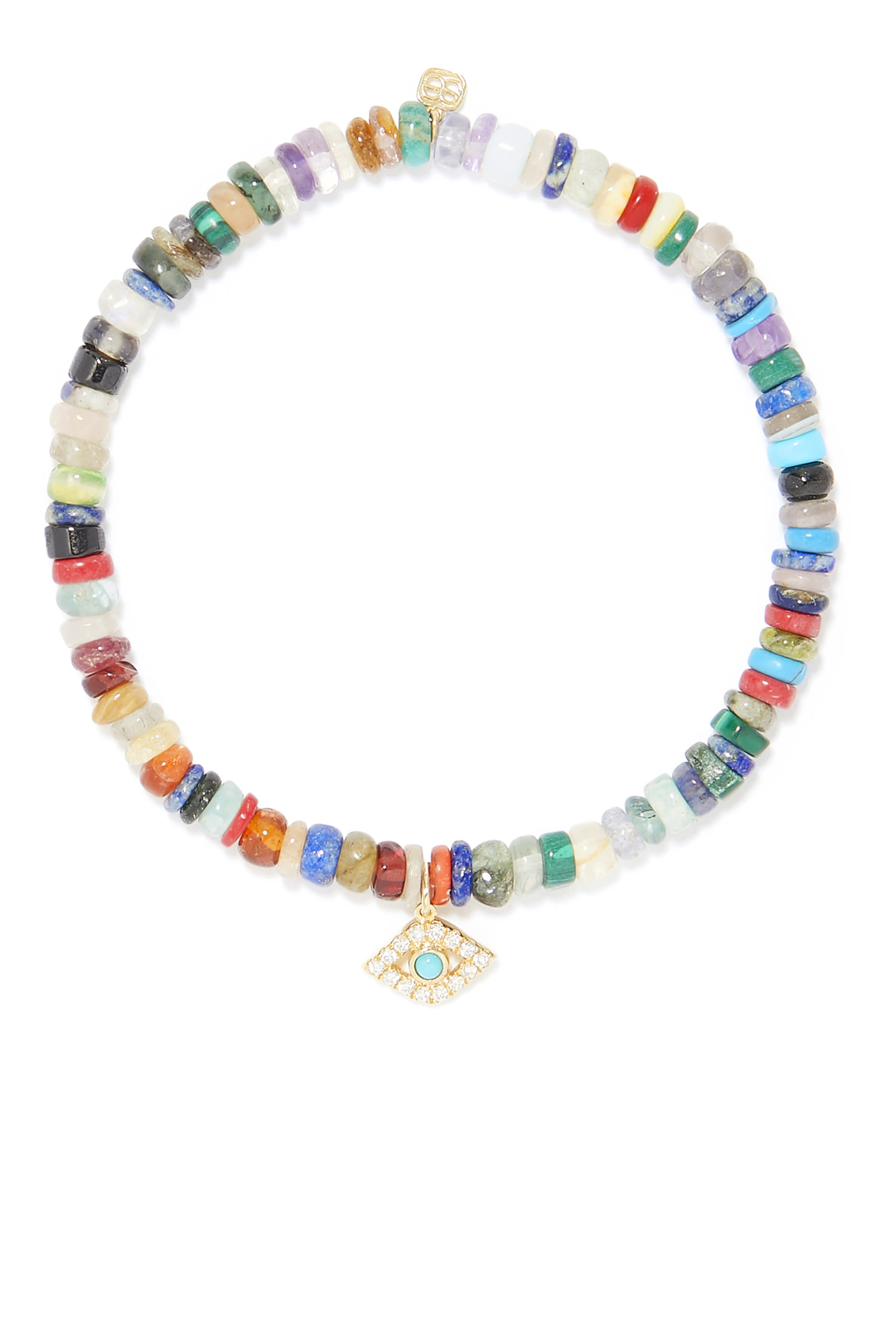 Evil Eye Pendant Heishi Beaded Bracelet, 14K Yellow Gold & Diamonds