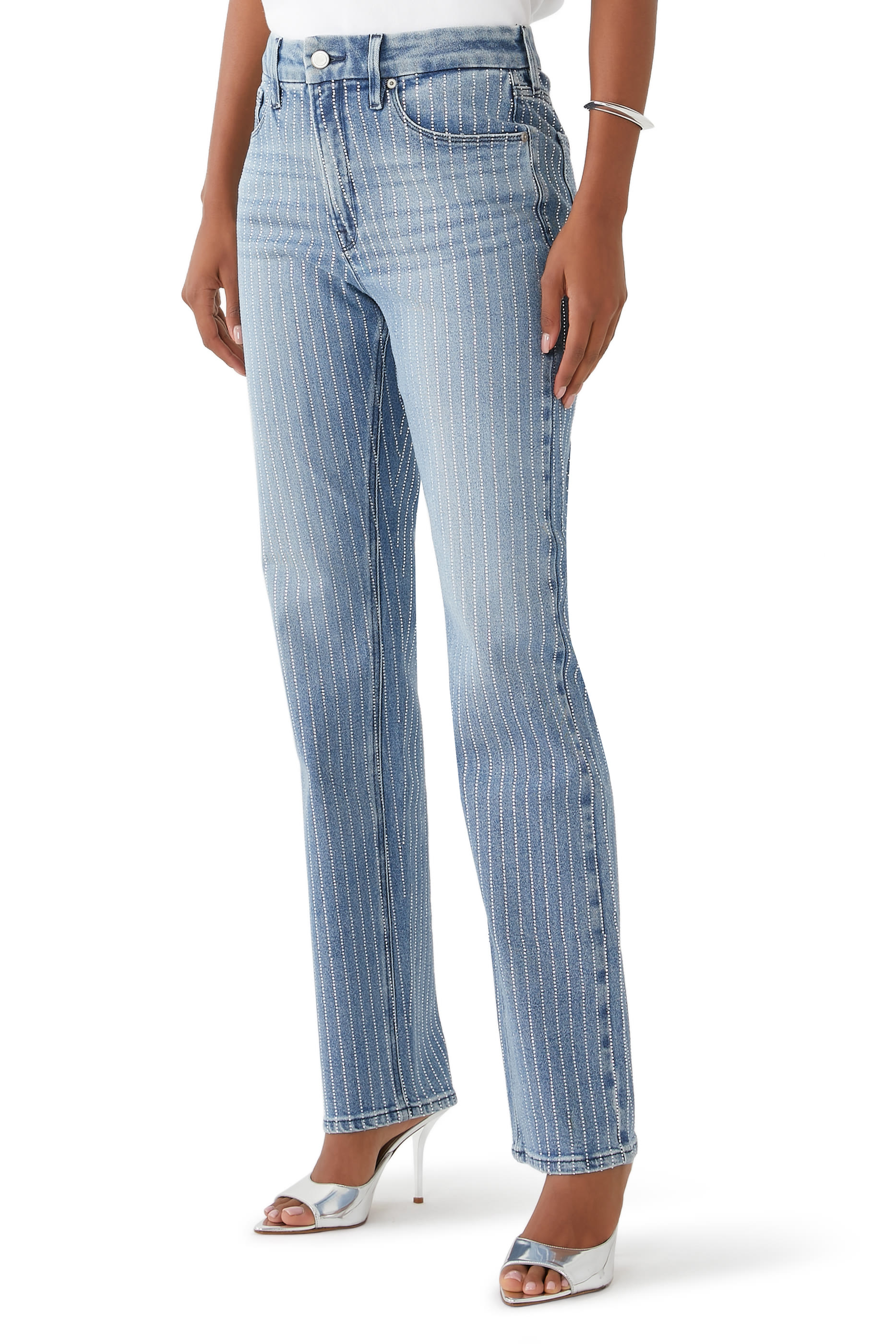 Good Icon Rhinestone Straight-Leg Jeans