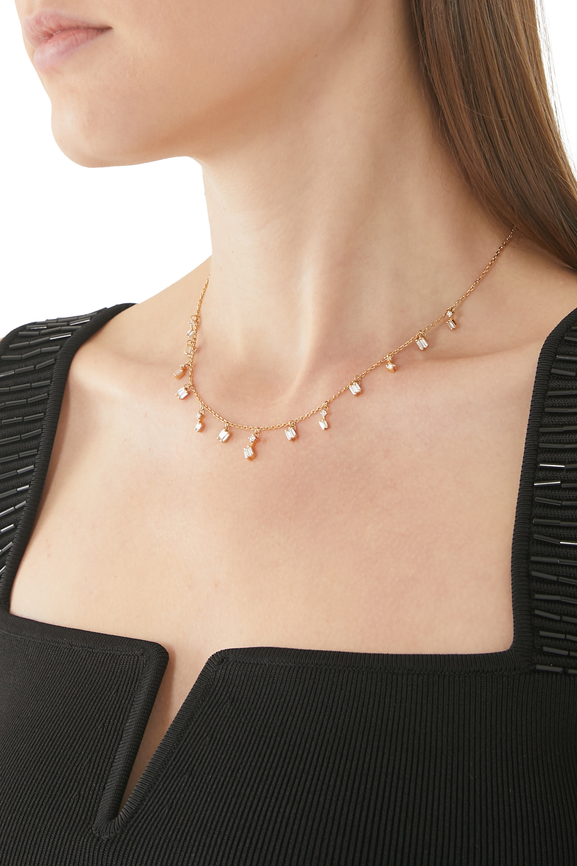 Fireworks Diamond Baguette Cascading Necklace